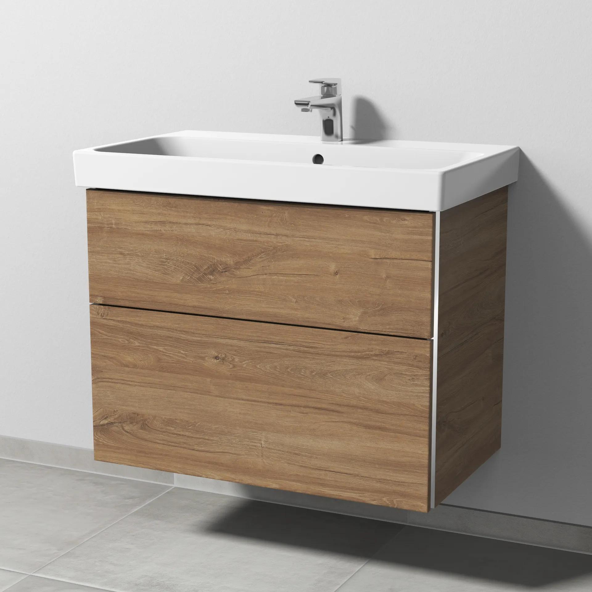 Sanipa Waschtischunterschrank „3way“ 750 × 588 × 453 mm in Eiche Kansas, mit Hahnlochbohrung, Becken mittig