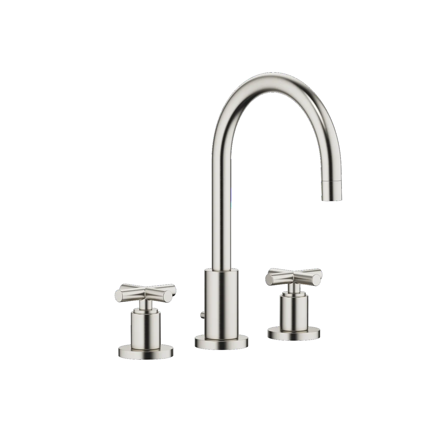 Dornbracht TARA Waschtisch-Dreilochbatterie mit Ablaufgarnitur Platin gebürstet, Ausladung 165 mm, schwenkbarer Auslauf 360°, Armaturenhöhe 285 mm,