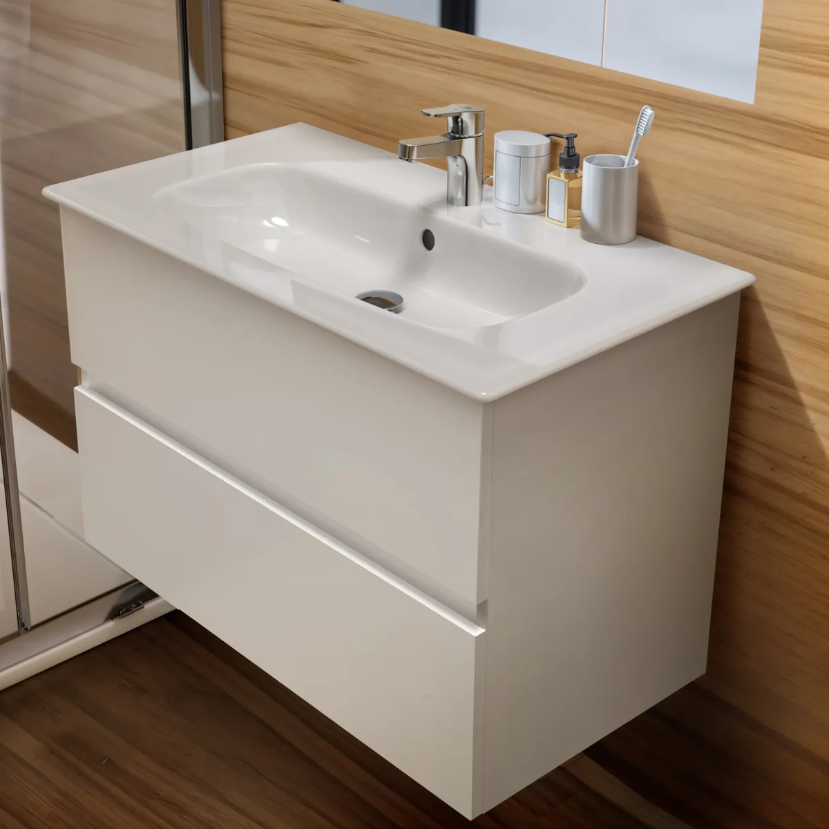 Ideal Standard Waschtischunterschrank „Eurovit+“ 80 × 55 × 44 cm Hochglanz weiß lackiert