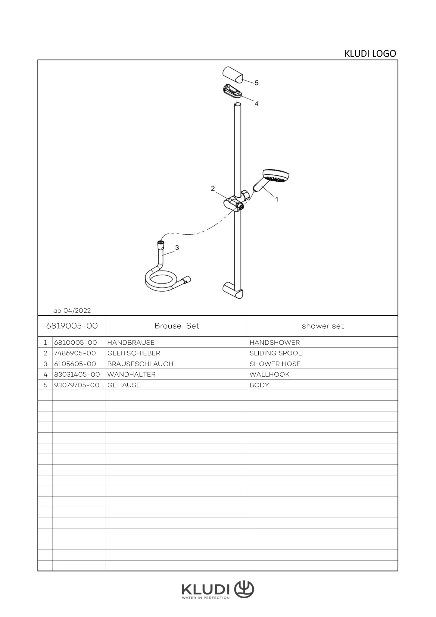 Kludi LOGO NEO Brause-Set mit chromfarbener Wandstange 900 mm und Kludi LOGO 1S Handbrause DN 15