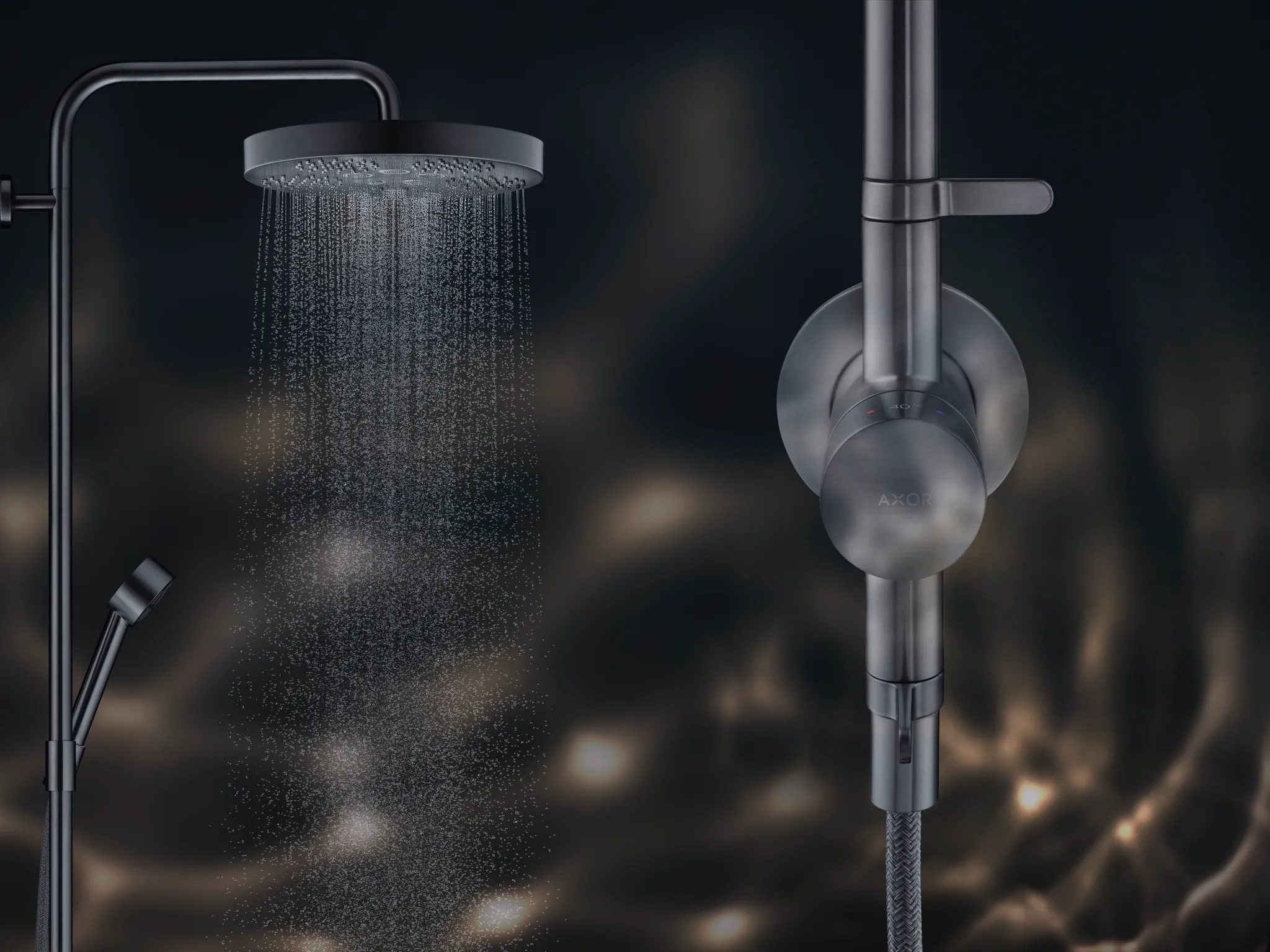 Hansgrohe AXOR One Showerpipe Unterputz mit Thermostat und Kopfbrause 280 1jet BBC, Brushed Black Chrome Hansgrohe AXOR One Showerpipe Unterputz mit Thermostat und Kopfbrause 280 1jet BBC, Brushed Black Chrome