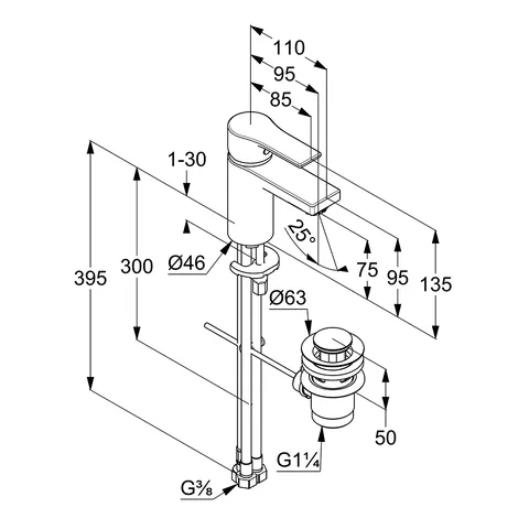 Kludi ZENTA SL Waschtisch-EHM 75mm Ablaufg.,f.drucklose Speicher chrom
