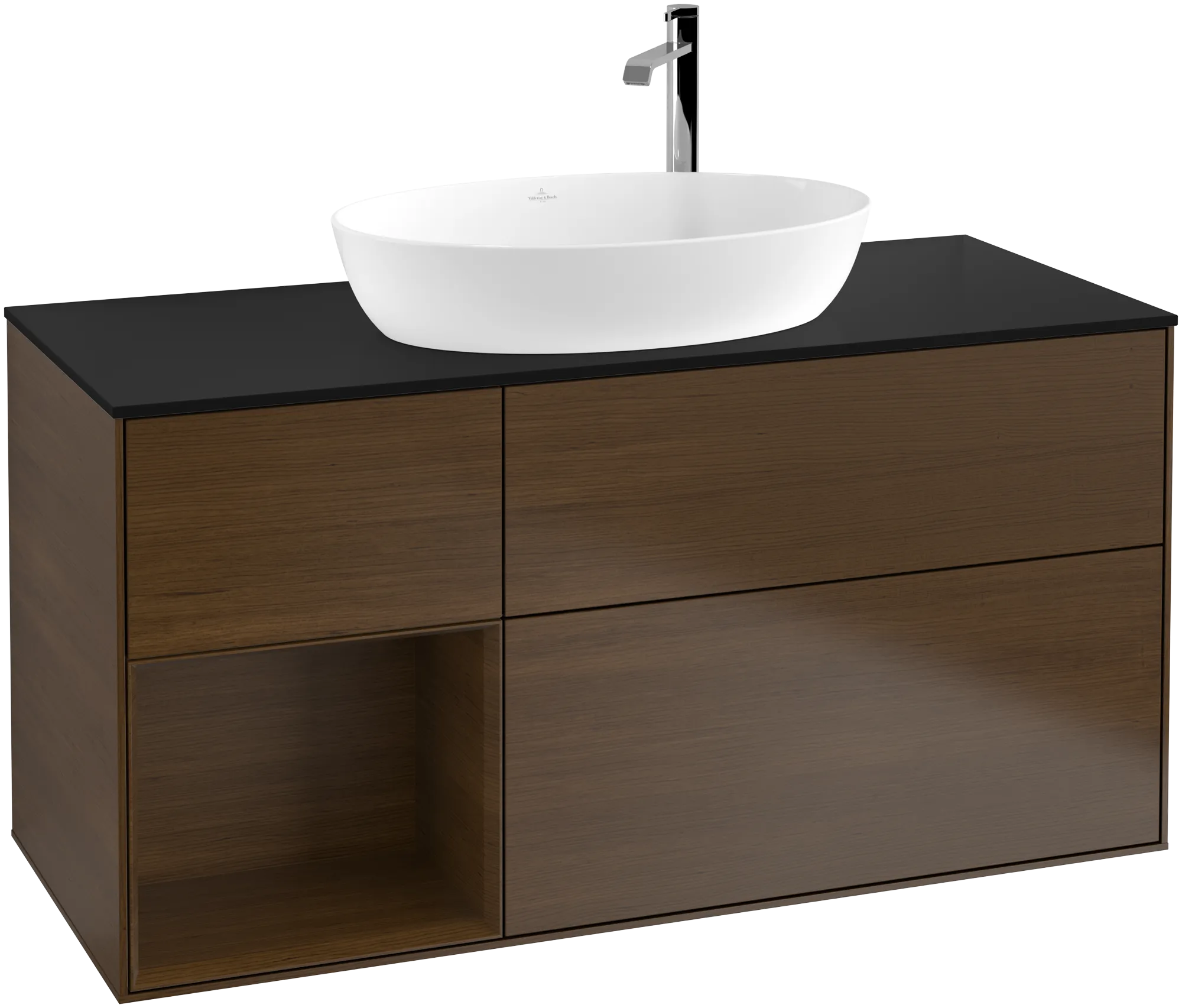 Villeroy & Boch Finion Waschbeckenunterschrank G94, 1200x603x501mm, Walnut Veneer / Glass Black Matt