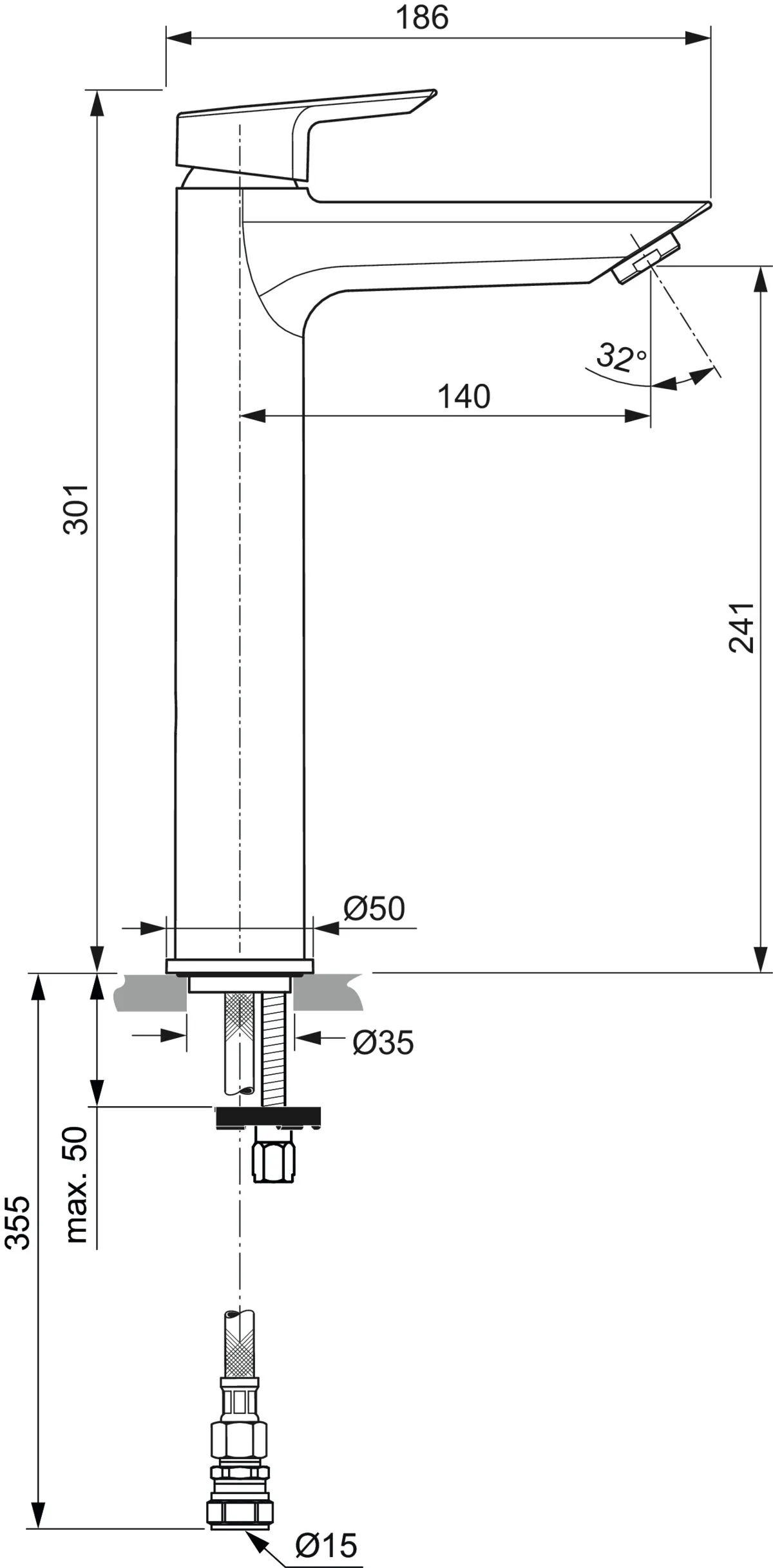 Ideal Standard Waschtischarmatur TESI A6575AA, verlängerter Sockel, 140mm Ausladung, Chrom Ideal Standard Waschtischarmatur TESI A6575AA, verlängerter Sockel, 140mm Ausladung, Chrom