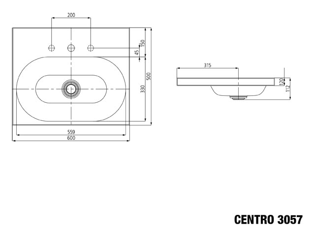Aufsatzwaschtisch „Centro“ 60 × 50 cm, mit Hahnlochbohrung in alpinweiß, mit Perl-Effekt
