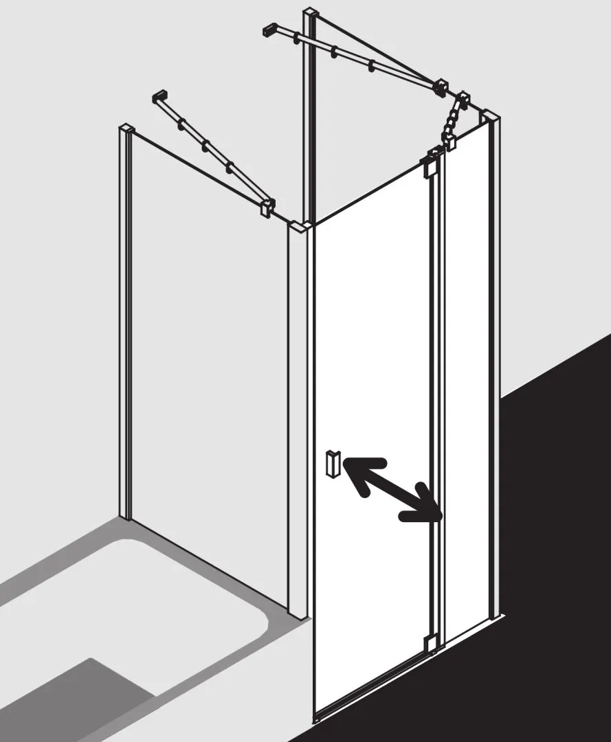 Kermi Pendeltür 1-flügelig mit Festfeld rechts für Nische und Ecke „RAYA“ Glas SR Opaco, Profile Silber Hochglanz, BV: 768 - 808 mm GAK: 755 - 785 mm WE: 768 - 808 mm H: 1850 mm