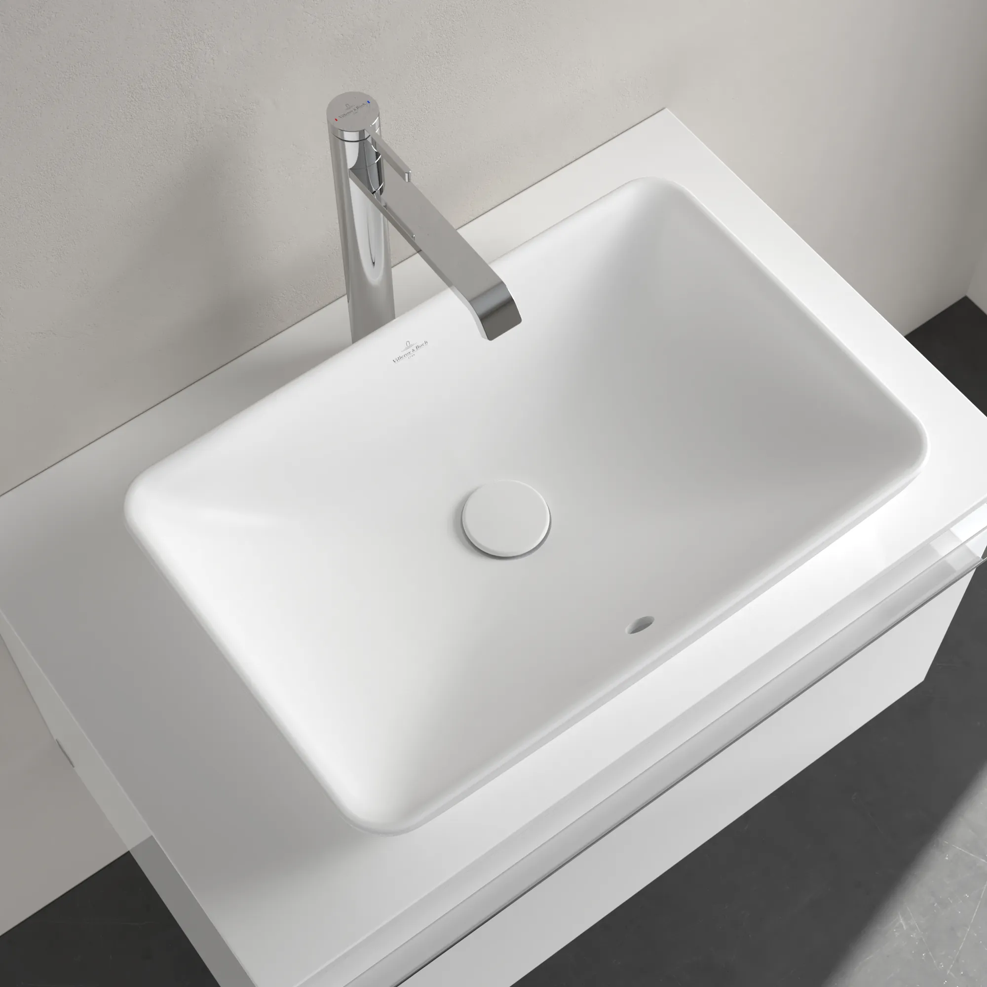 Villeroy & Boch Aufsatzwaschtisch „Venticello“ 555 × 360 × 180 mm, ohne Hahnlochbohrung in Stone White