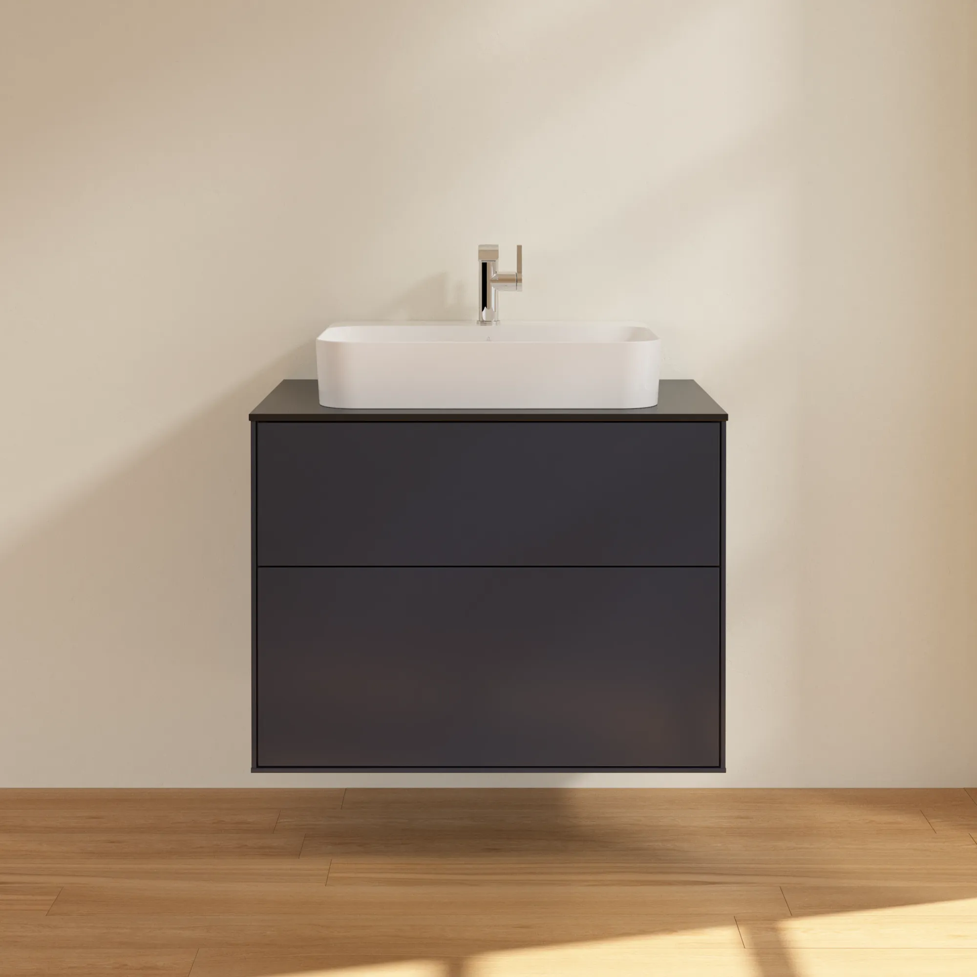 Villeroy & Boch Finion Waschbeckenunterschrank G34, 800 x 603 x 501 mm, Midnight Blue Matt Lacquer / Glass Black Matt