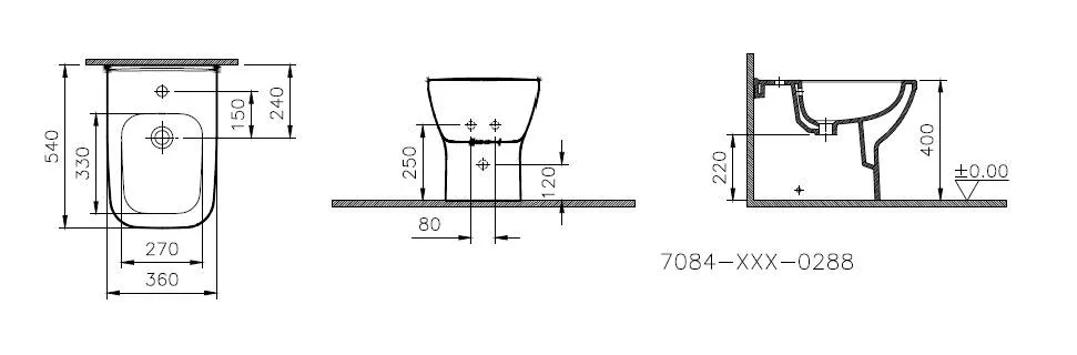 VitrA Integra Square Stand-Bidet, eckig, 540 mm Tiefe, Weiß Hochglanz