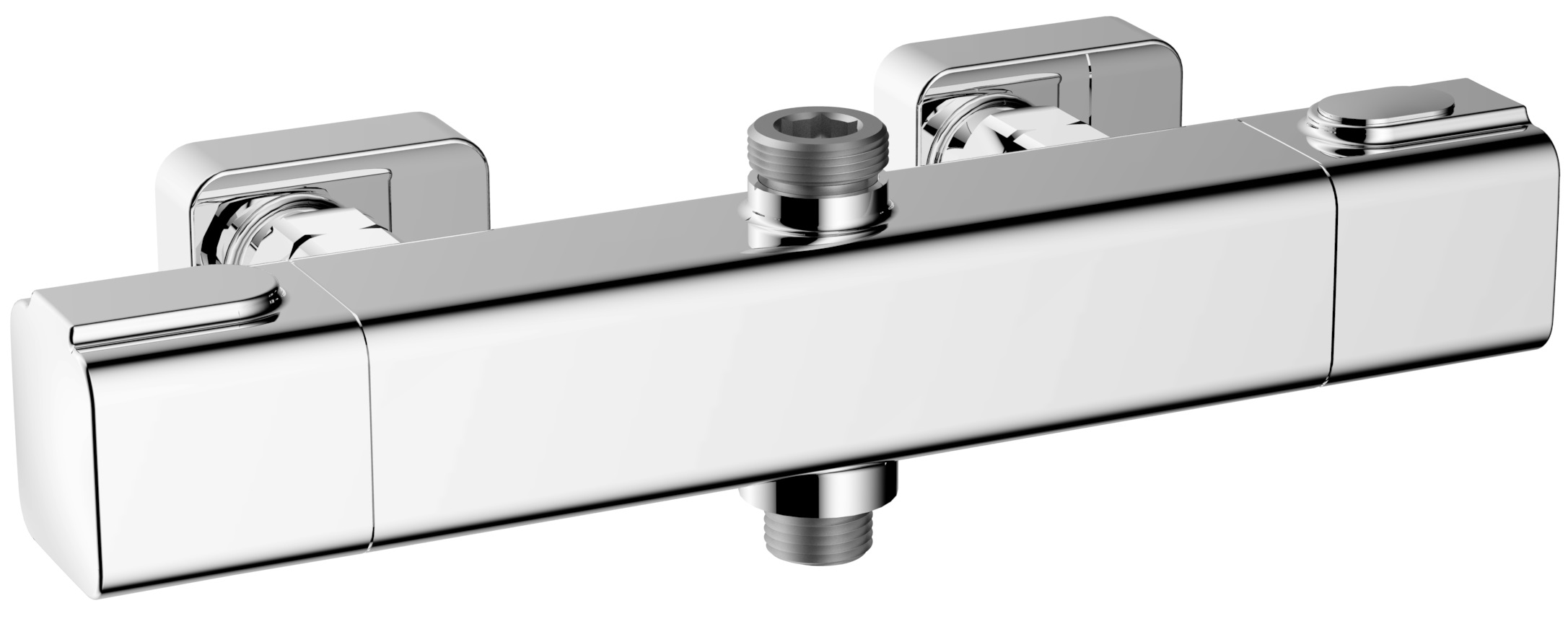 Thermostat-Brausebatterie AqvaTherm - soft-edge - Brauseabgang 1/2″ unten - Brauseabgang 3/4" oben - keramisches 2-Wege-Ventil - cool touch - Edelstahlfilter - S-Anschlüsse mit Rosetten - eigensicher - Sicherheitstaste - chrom Thermostat-Brausebatterie AqvaTherm - soft-edge - Brauseabgang 1/2″ unten - Brauseabgang 3/4" oben - keramisches 2-Wege-Ventil - cool touch - Edelstahlfilter - S-Anschlüsse mit Rosetten - eigensicher - Sicherheitstaste - chrom