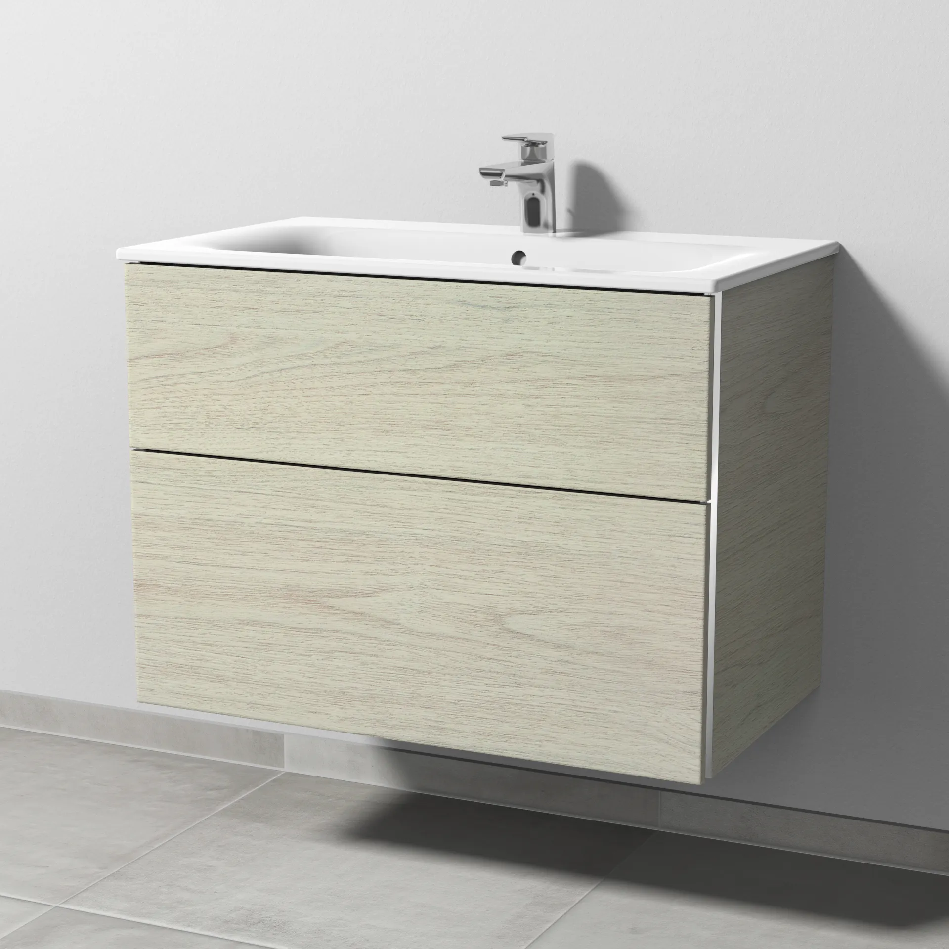 Sanipa Waschtischunterschrank „3way“ passend zu Keramik-Waschtische Renova Plan Slim von Geberit 785 × 582 × 472 mm in White Oak