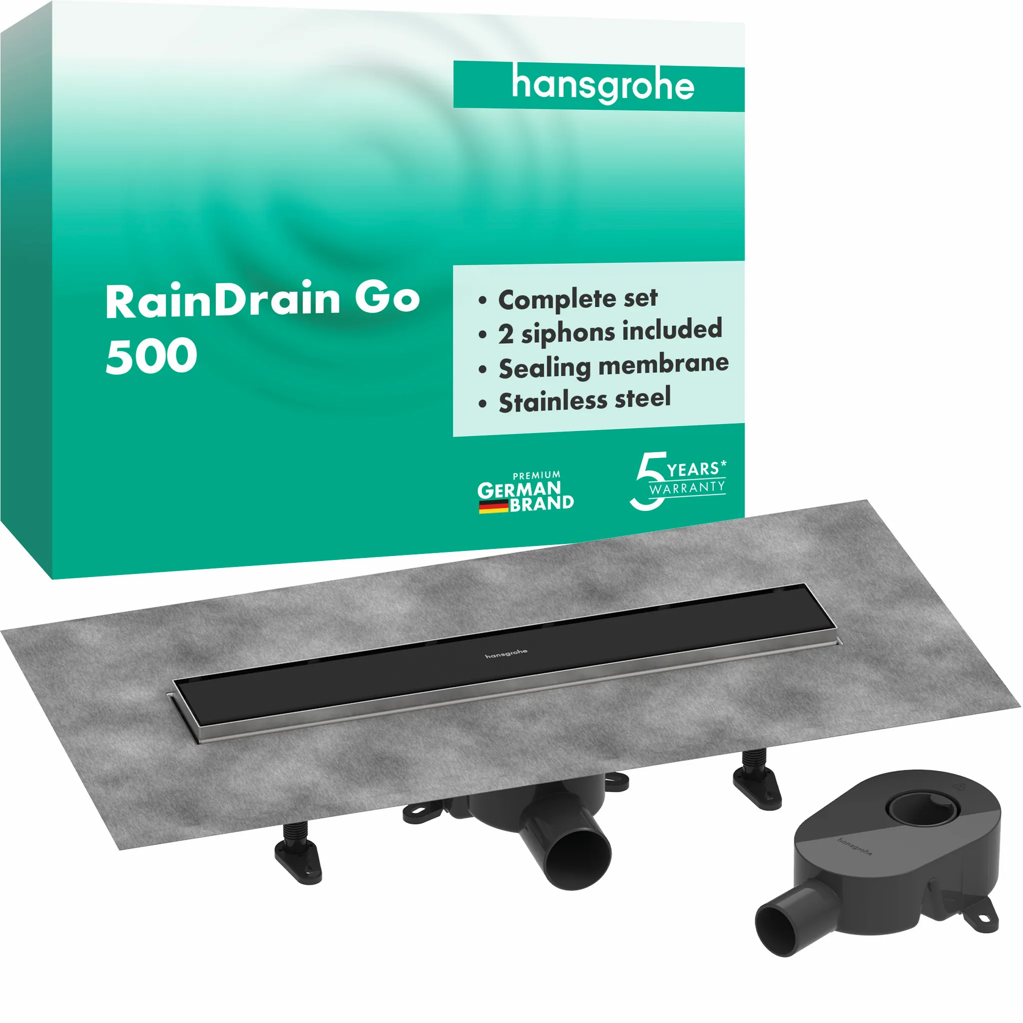 Hansgrohe RainDrain Go Komplettset Duschrinne 500 mm, rückseitig befliessbar, Mattschwarz Hansgrohe RainDrain Go Komplettset Duschrinne 500 mm, rückseitig befliessbar, Mattschwarz