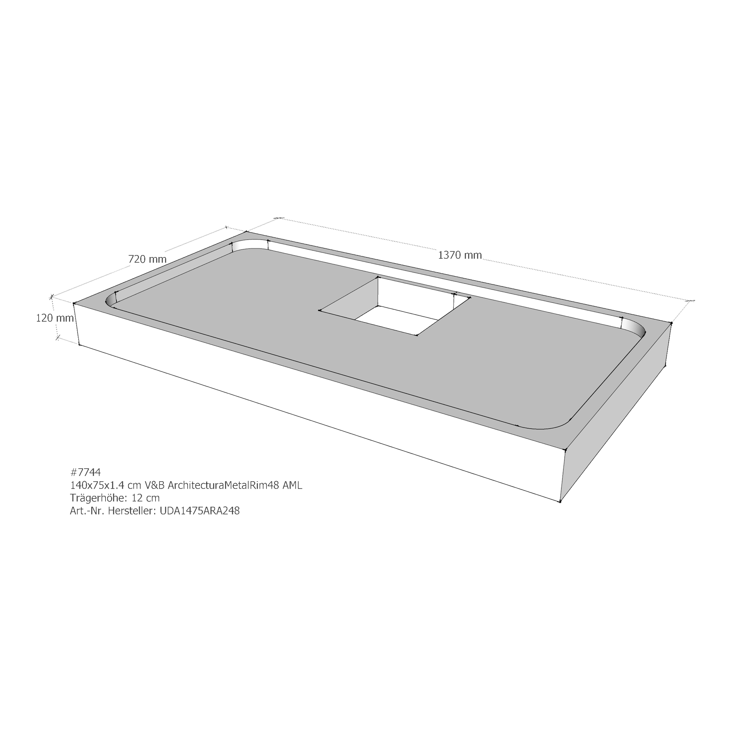 Duschwannenträger für Villeroy & Boch Architectura MetalRim 140 × 75 × 1,4 cm