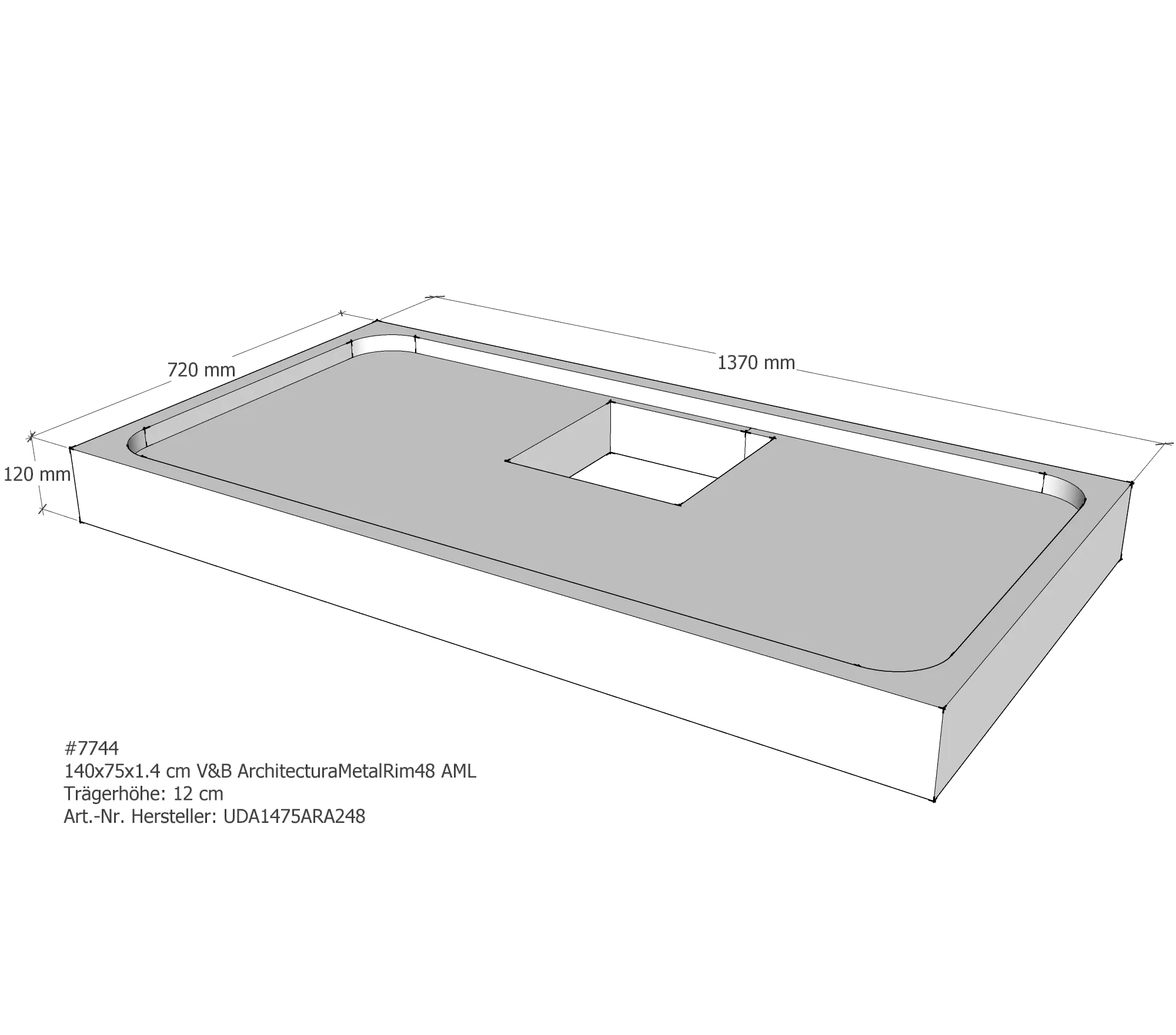 Duschwannenträger passend für Villeroy & Boch Architectura MetalRim 140 × 75 × 1,4 cm