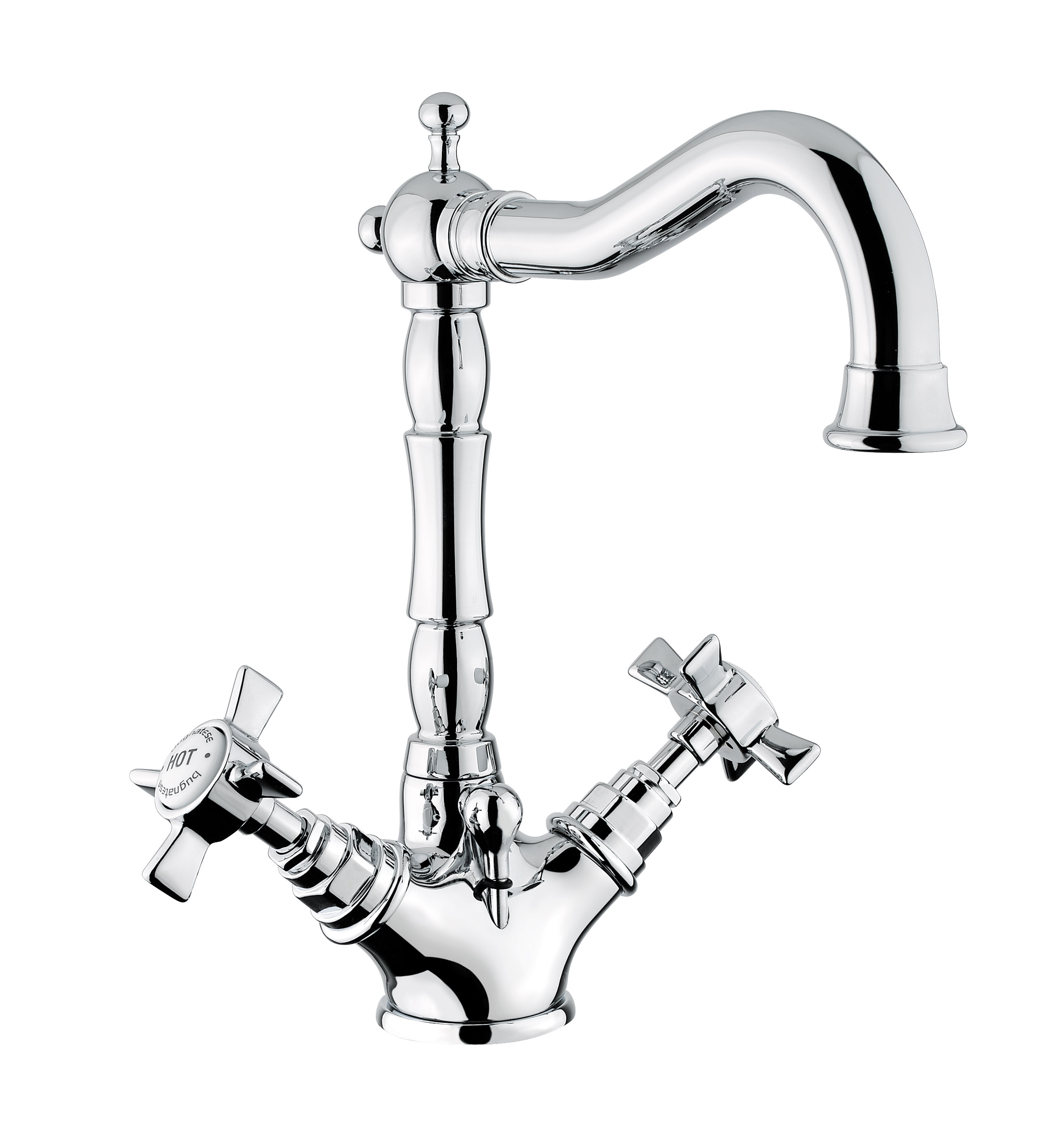 Waschtisch-Einlochbatterie AqvaRetro II - 1" 1/4 Zugstangen-Ablaufgarnitur - keramische Innenoberteile 90° - flexible Druckschläuche 3/8", DVGW W270 - chrom Waschtisch-Einlochbatterie AqvaRetro II - 1" 1/4 Zugstangen-Ablaufgarnitur - keramische Innenoberteile 90° - flexible Druckschläuche 3/8", DVGW W270 - chrom