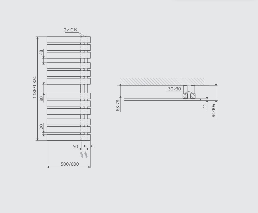 HSK Designheizkörper „Yenga“ 50 × 182,4 cm in Weiß Matt