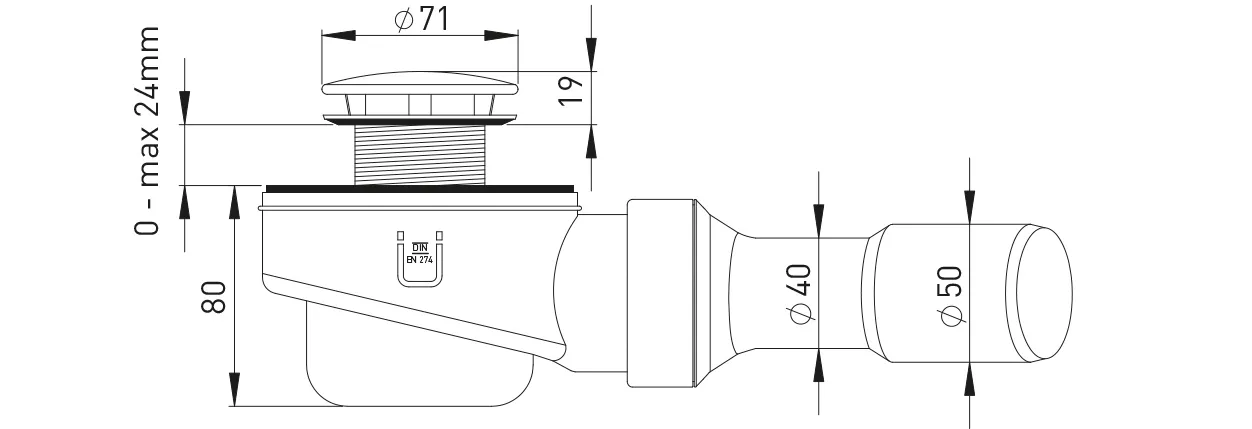 Ablaufgarnitur DW, Abgang 40/50 mm für Duschabläufe mit 52 mm Ablaufloch
