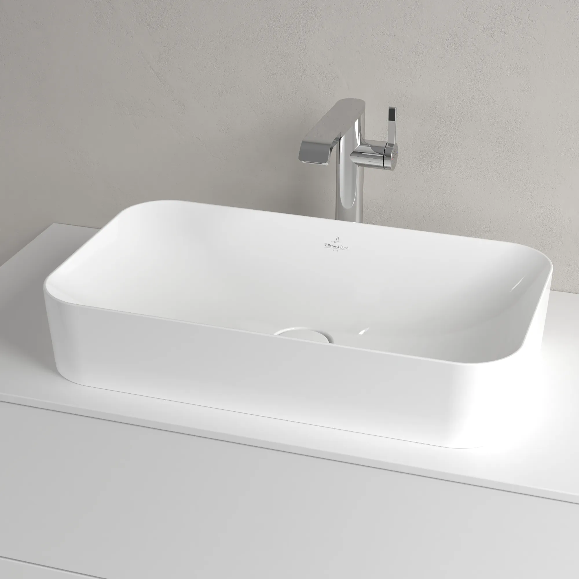 Villeroy & Boch Aufsatzwaschtisch aus TitanCeram „Finion“ 600 × 350 × 115 mm, ohne Hahnlochbohrung in Weiß Alpin, mit CeramicPlus Villeroy & Boch Aufsatzwaschtisch aus TitanCeram „Finion“ 600 × 350 × 115 mm, ohne Hahnlochbohrung in Weiß Alpin, mit CeramicPlus