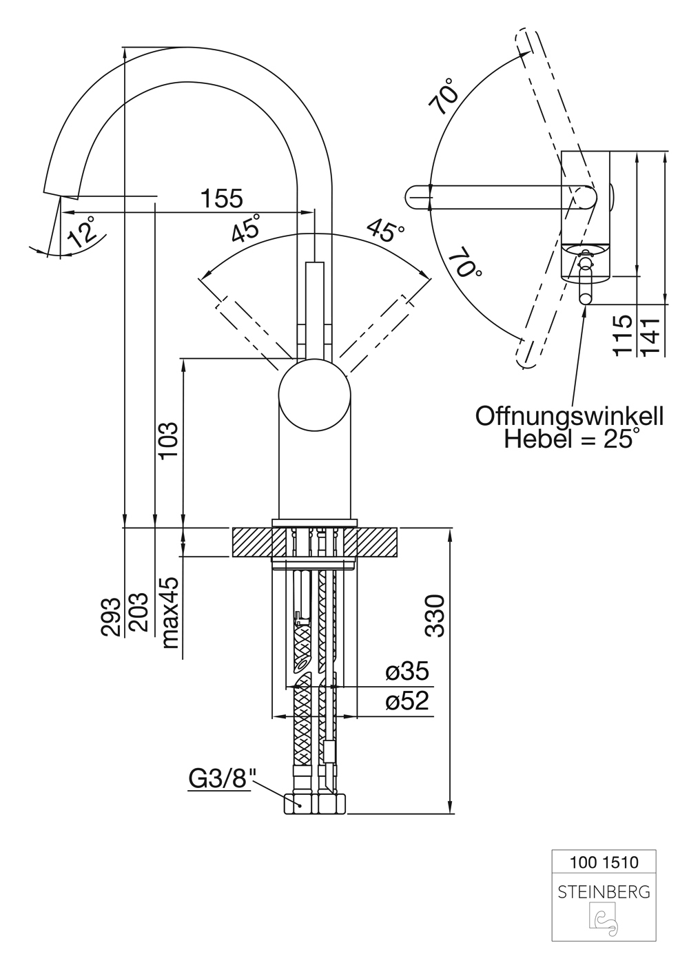 Serie 100 Waschtisch-Einhebelmischbatterie ohne Ablaufgarnitur, Ausladung: 15,5 cm Serie 100 Waschtisch-Einhebelmischbatterie ohne Ablaufgarnitur, Ausladung: 15,5 cm