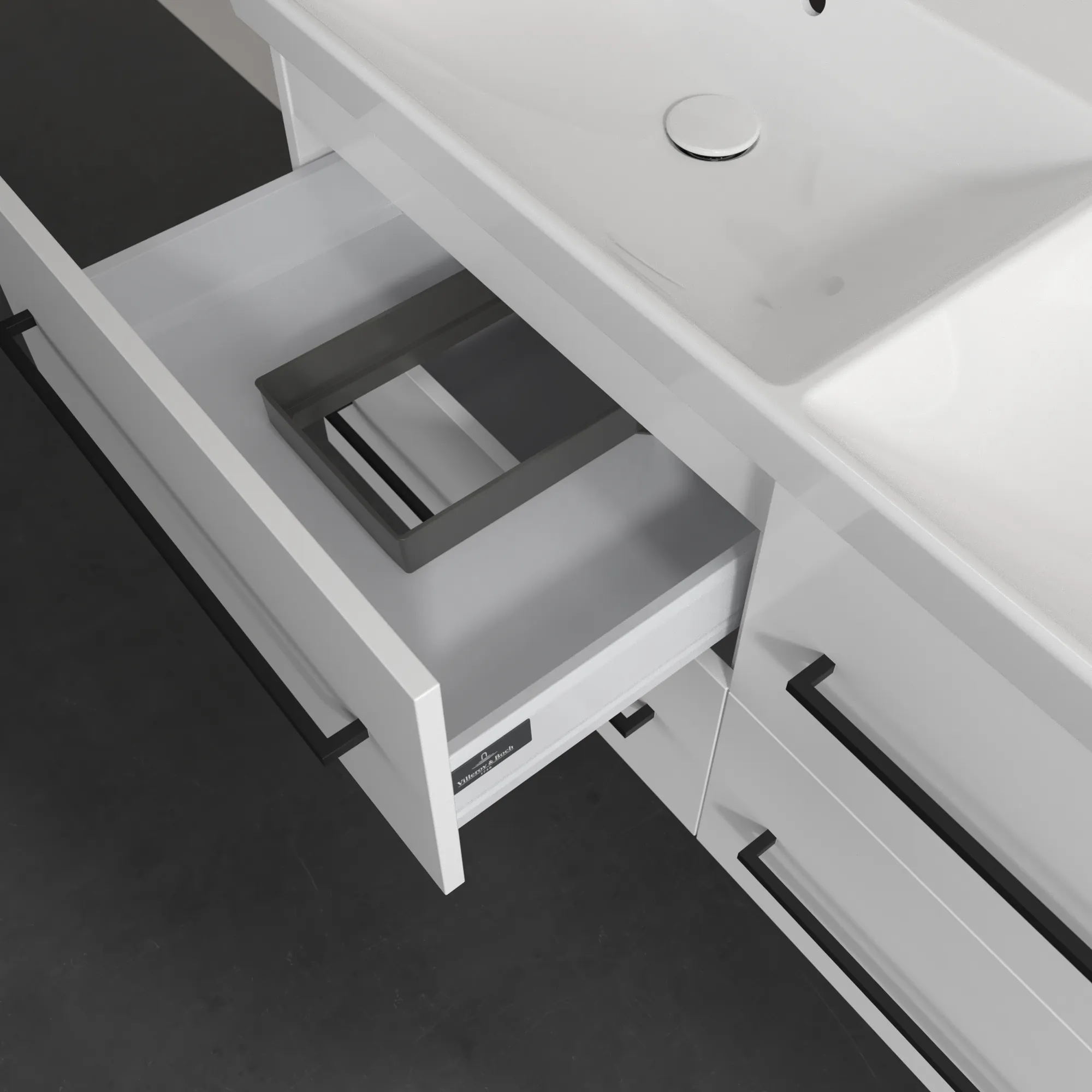 Villeroy & Boch Waschbeckenunterschrank Avento, Eckig, Brilliant White, 1180 x 514 x 452 mm, 4 Auszüge mit SoftClosing, mittige Wanneneinbauposition Villeroy & Boch Waschbeckenunterschrank Avento, Eckig, Brilliant White, 1180 x 514 x 452 mm, 4 Auszüge mit SoftClosing, mittige Wanneneinbauposition