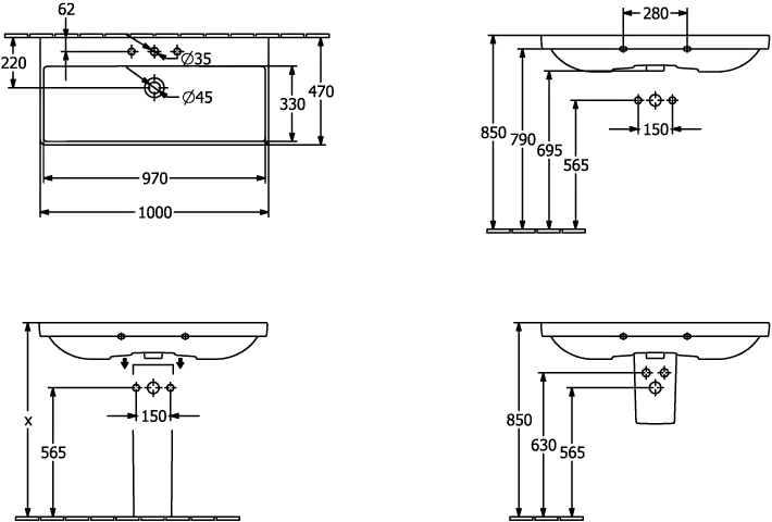 Villeroy & Boch Schrankwaschtisch Avento, 1000x470x165 mm, weiß Alpin, mit Überlauf, glänzend, für 3-Loch-Armatur und passendes Möbel Villeroy & Boch Schrankwaschtisch Avento, 1000x470x165 mm, weiß Alpin, mit Überlauf, glänzend, für 3-Loch-Armatur und passendes Möbel