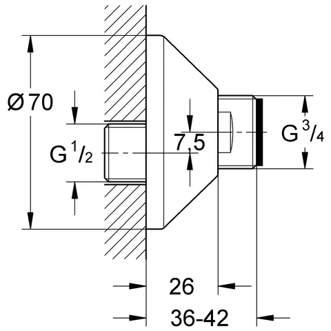 S-Anschluss 12001, 1/2'' x 3/4'', Verstellbarkeit 7,5 mm, Schraubrosette, chrom S-Anschluss 12001, 1/2'' x 3/4'', Verstellbarkeit 7,5 mm, Schraubrosette, chrom