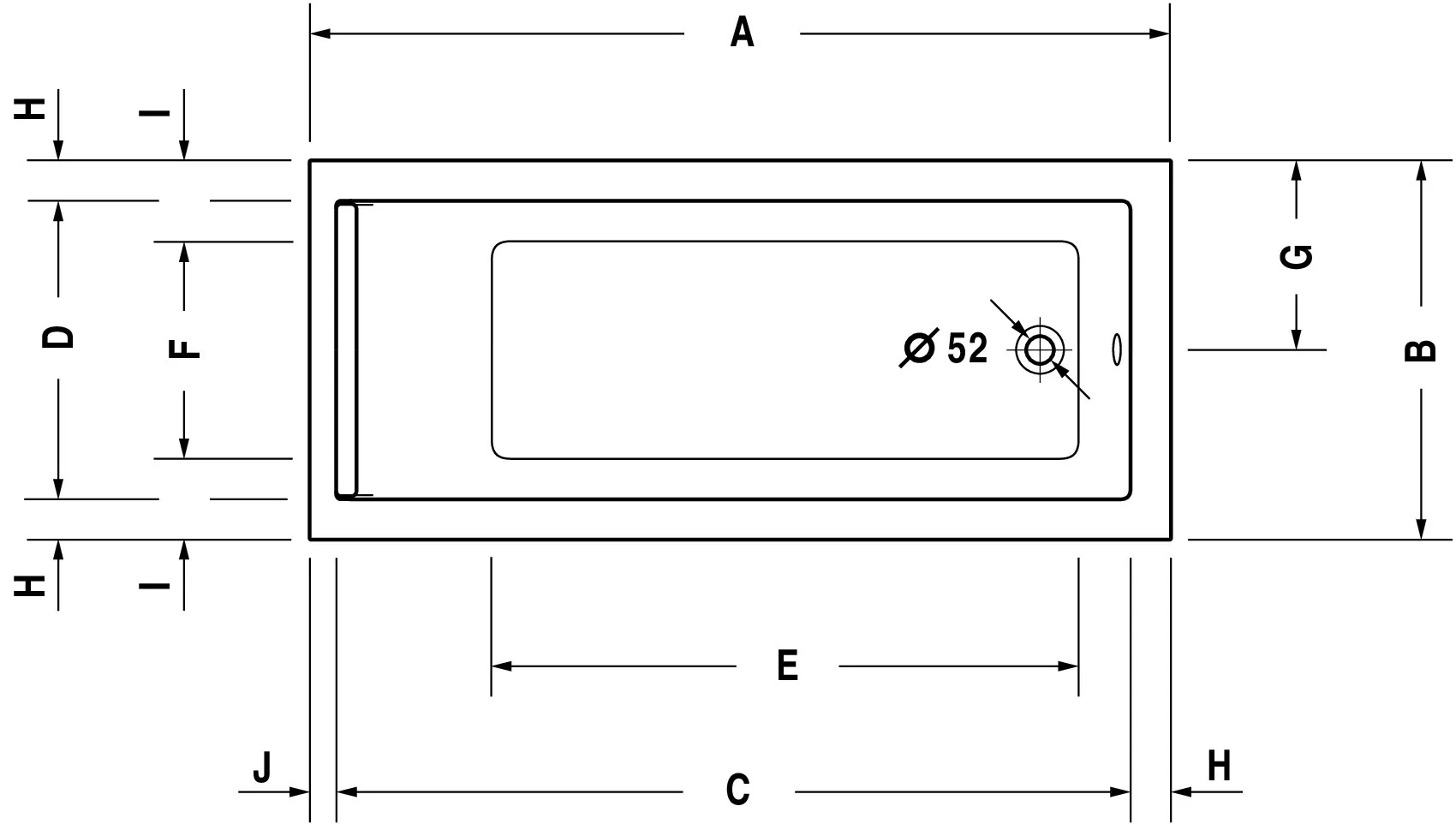 Duravit Badewanne „Starck“ rechteck 160 × 70 cm, Fußablauf