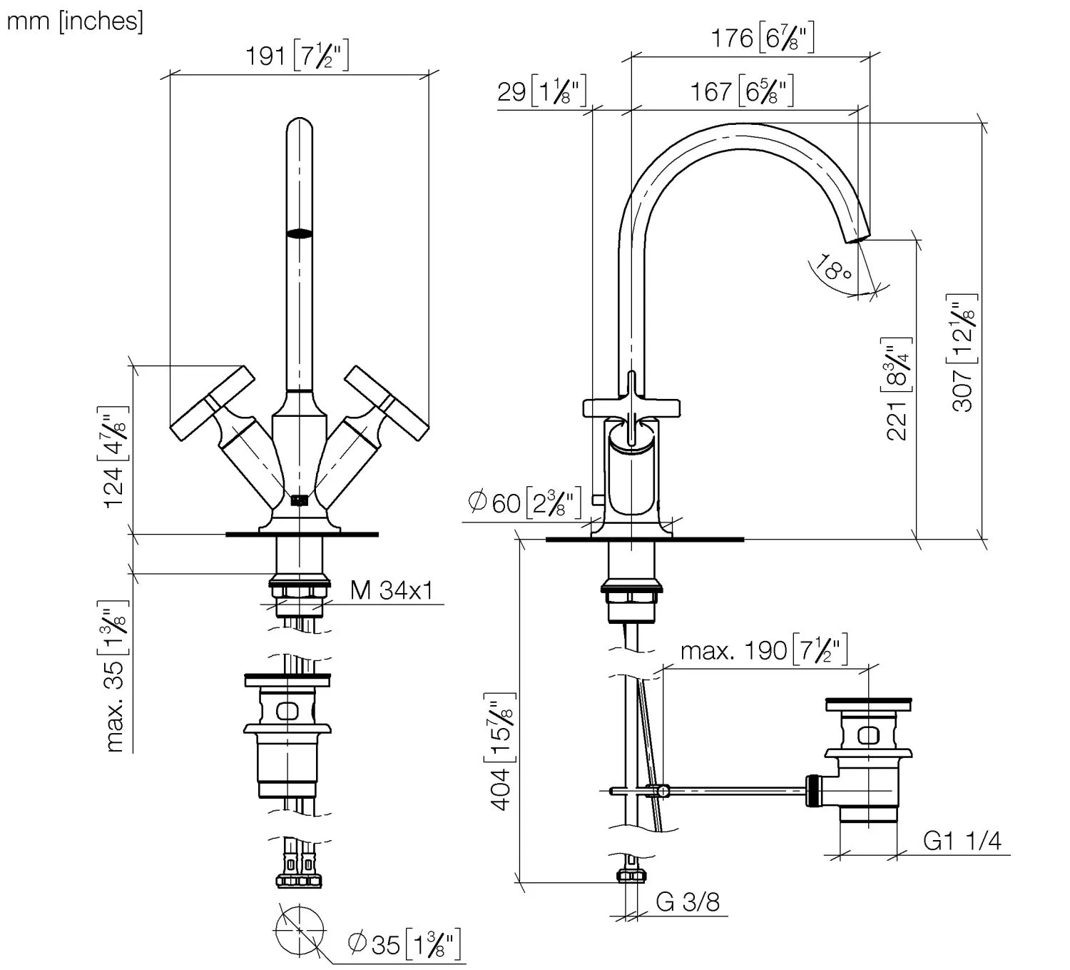 Waschtisch-Einlochbatterie mit Ablaufgarnitur VAIA Chrom 22513809