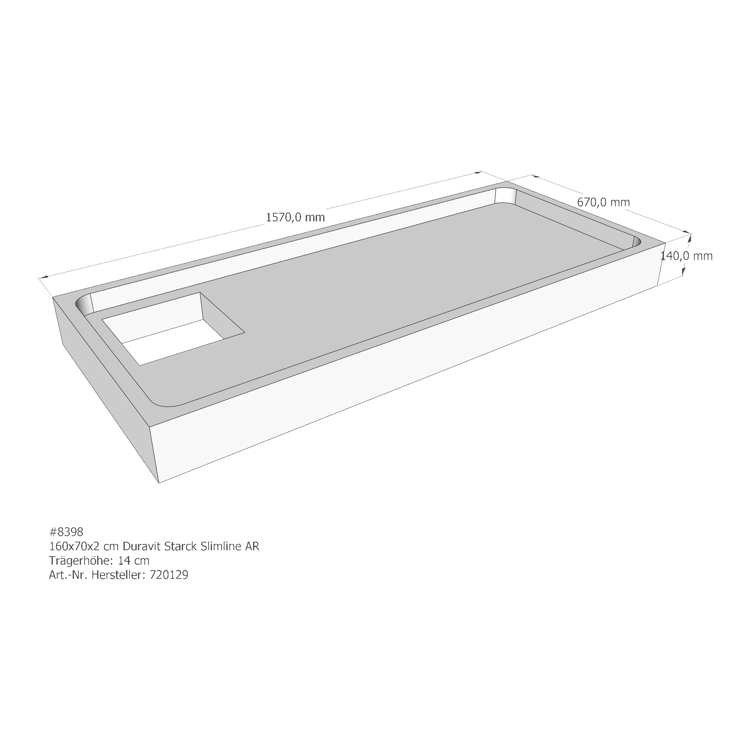 Duschwannenträger für Duravit Starck Slimline 160 × 70 × 2 cm