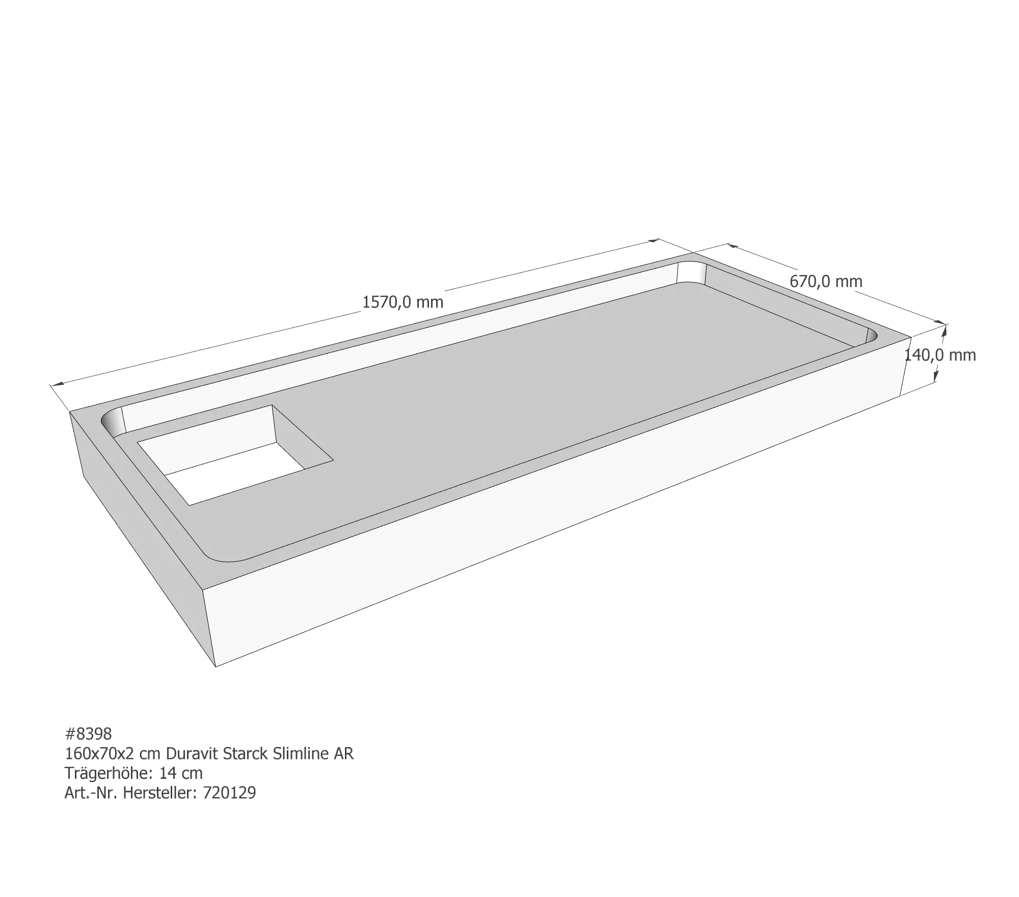 Duschwannenträger für Duravit Starck Slimline 160 × 70 × 2 cm