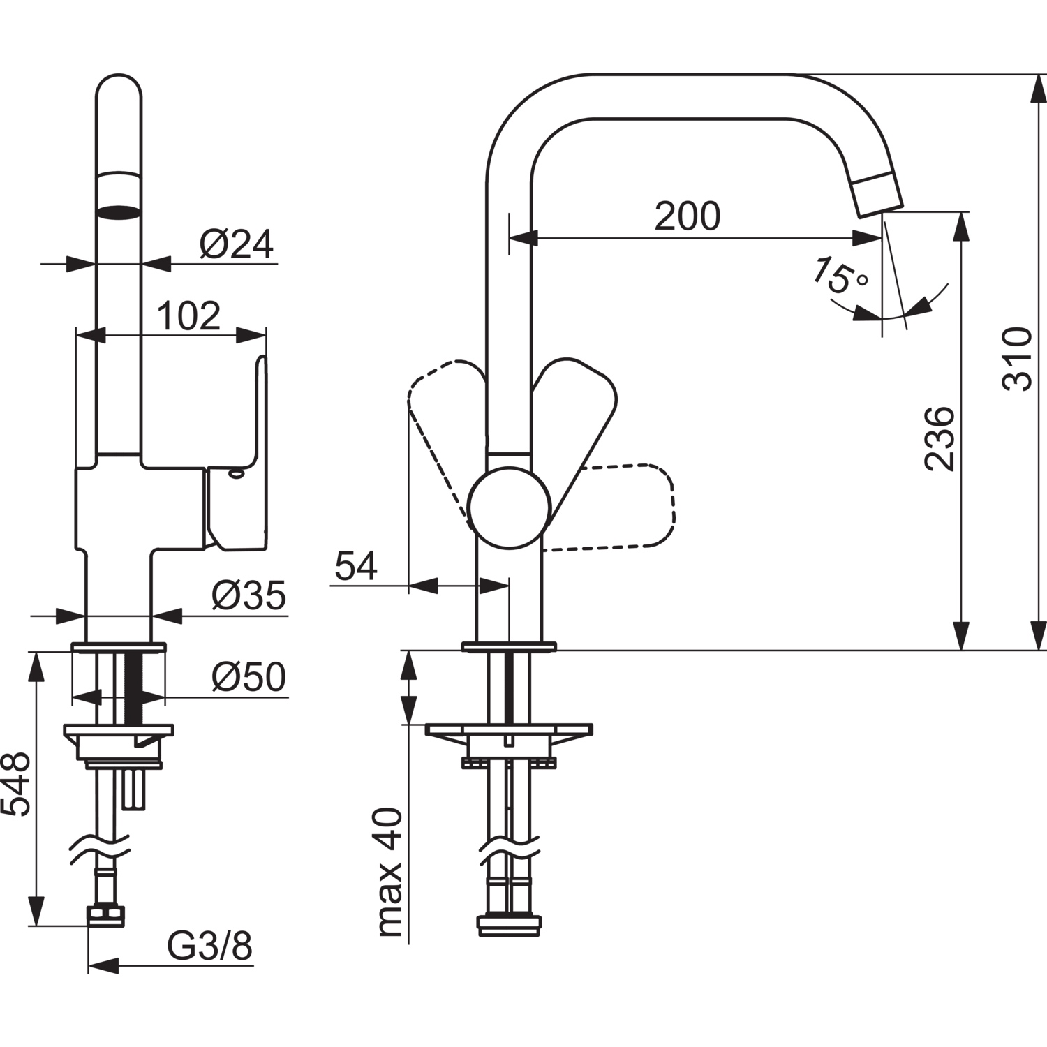 Hansa Einhand-Küchenarmatur „Basic“ Ausladung 200 mm in chrom Hansa Einhand-Küchenarmatur „Basic“ Ausladung 200 mm in chrom