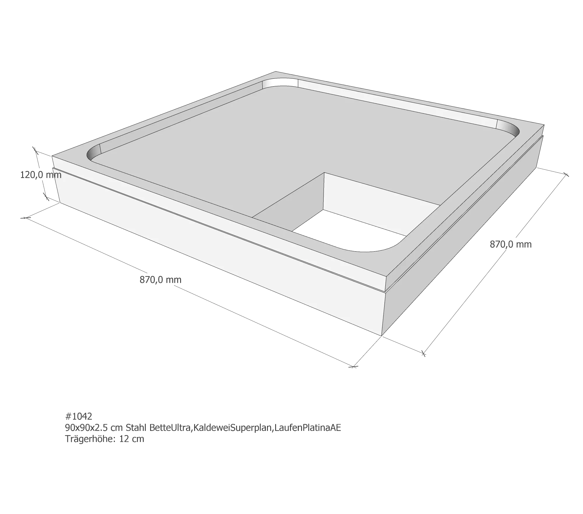 Duschwannenträger passend für BetteUltra, Kaldewei Superplan, Laufen Platina 90 × 90 × 2,5 cm