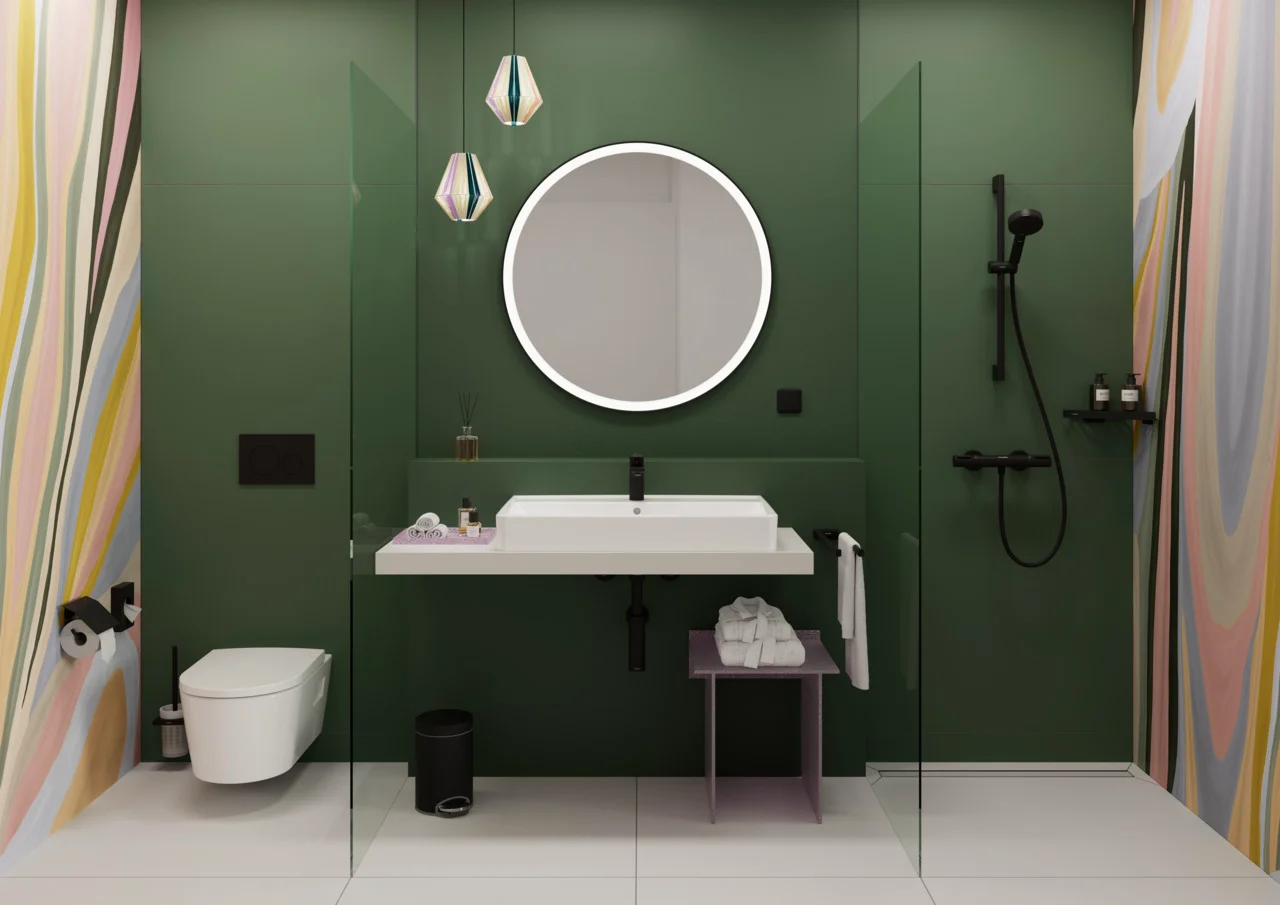 Hansgrohe Xarita Lite S Spiegel mit runder LED-Beleuchtung, Mattschwarz, Maße 900 x 900 x 30 mm