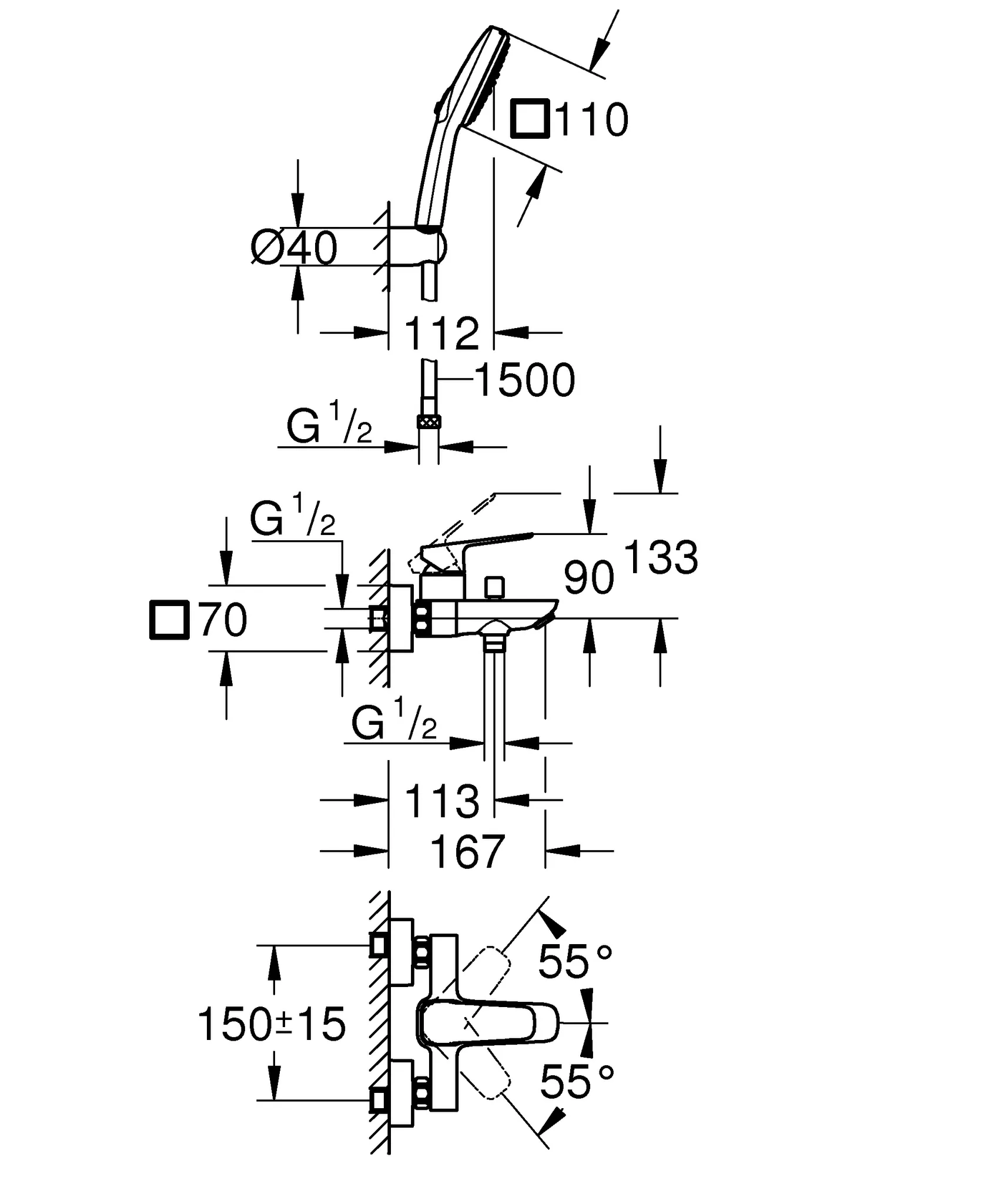 Wannenarmatur „Cubeo“ Ausladung 167 mm in matt black Wannenarmatur „Cubeo“ Ausladung 167 mm in matt black