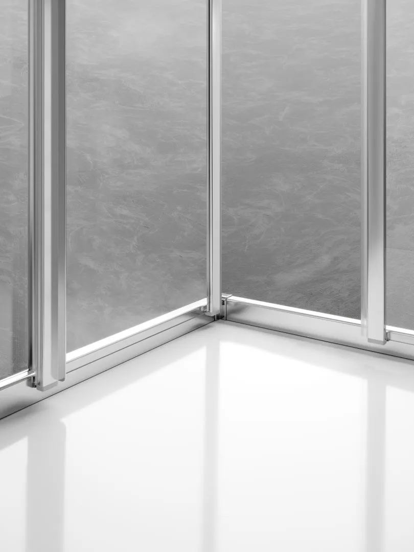 Kermi Duschtür Gleittür 2-teilig mit Festfeld links für Nische und Ecke „LIGA“ 185 cm Glas Klar, Profile Silber Hochglanz, Schiebetür zweiteilig