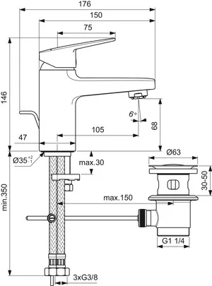 Waschtischarmatur ND Ceraplan H75 mit Ablaufgarnitur Ausladung 104mm Chrom Waschtischarmatur ND Ceraplan H75 mit Ablaufgarnitur Ausladung 104mm Chrom