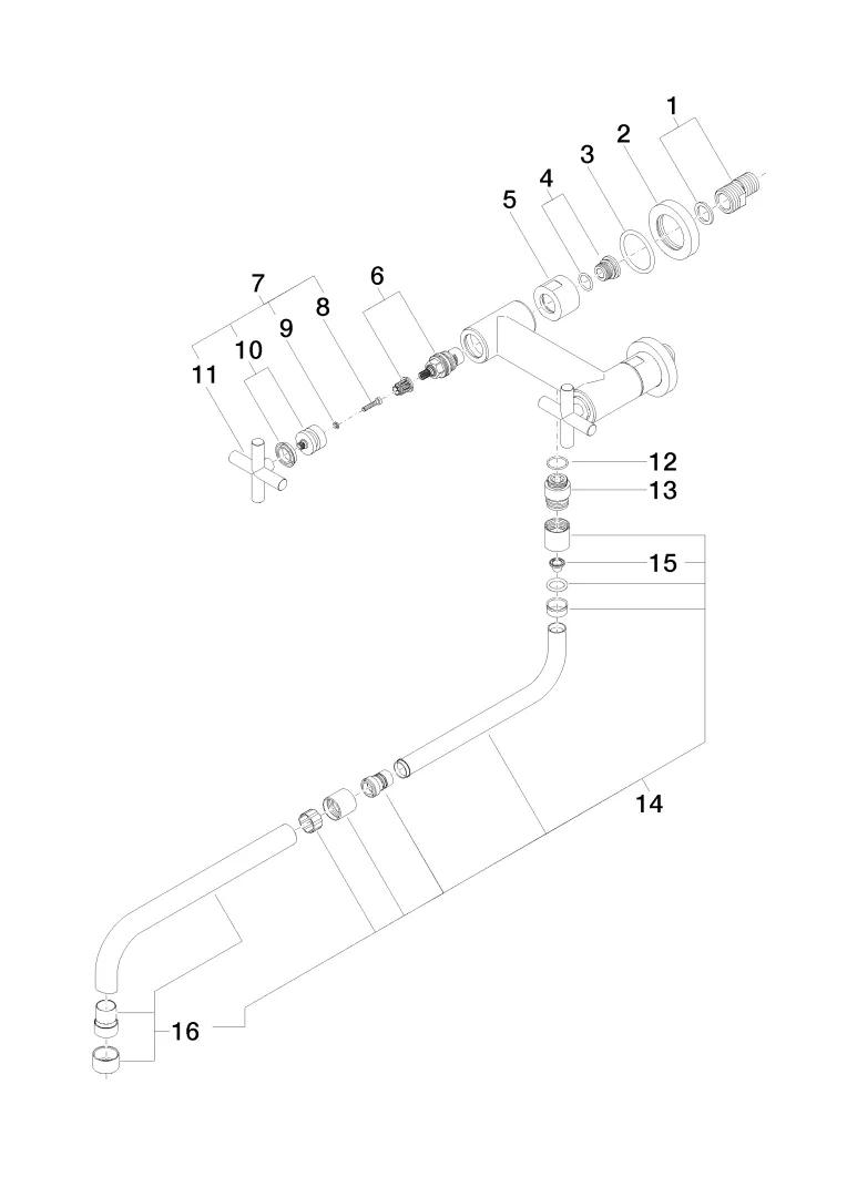 Wand-Brückenbatterie mit herausziehbarem Auslauf TARA Chrom 31151892 Wand-Brückenbatterie mit herausziehbarem Auslauf TARA Chrom 31151892
