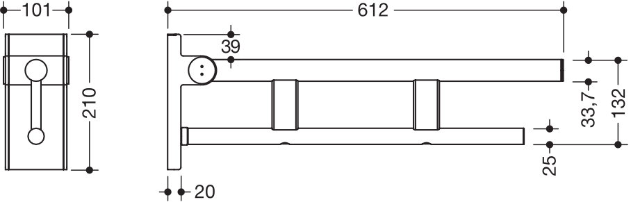 Stützklappgriff Duo, Design A des Systems 900, Edelstahl, PVD, Ausladung 600 mm, in Farbe CK (messing glänzend)