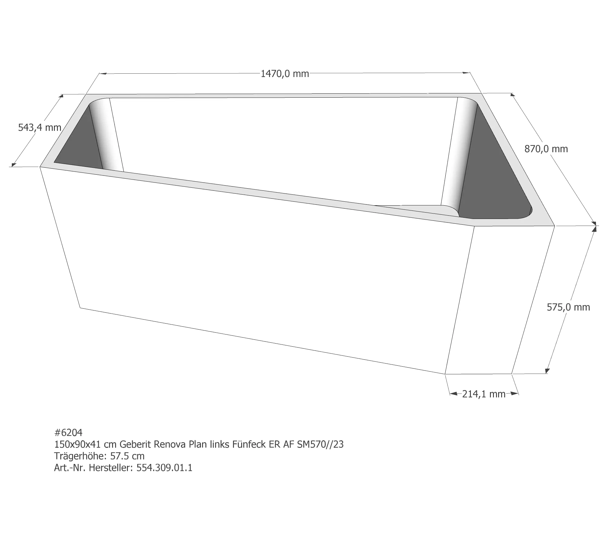 Badewannenträger passend für Geberit Renova Plan links 150 × 90 × 41 cm Badewannenträger passend für Geberit Renova Plan links 150 × 90 × 41 cm