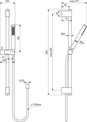 Brausekombination Idealrain 600mm Stick-Handbrause Brauseschlauch 1750mm Brushed Gold Brausekombination Idealrain 600mm Stick-Handbrause Brauseschlauch 1750mm Brushed Gold