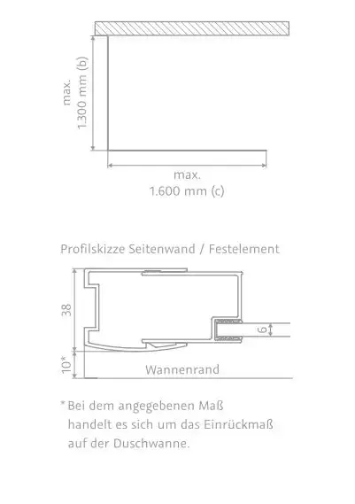 HSK Walk-In-Duschkabine Walk-In Schiebetür 2-teilig mit Seitenwand „Favorit“ Glas Carré, Profile Schwarz-matt, B: 1400 mm H: 2000 mm