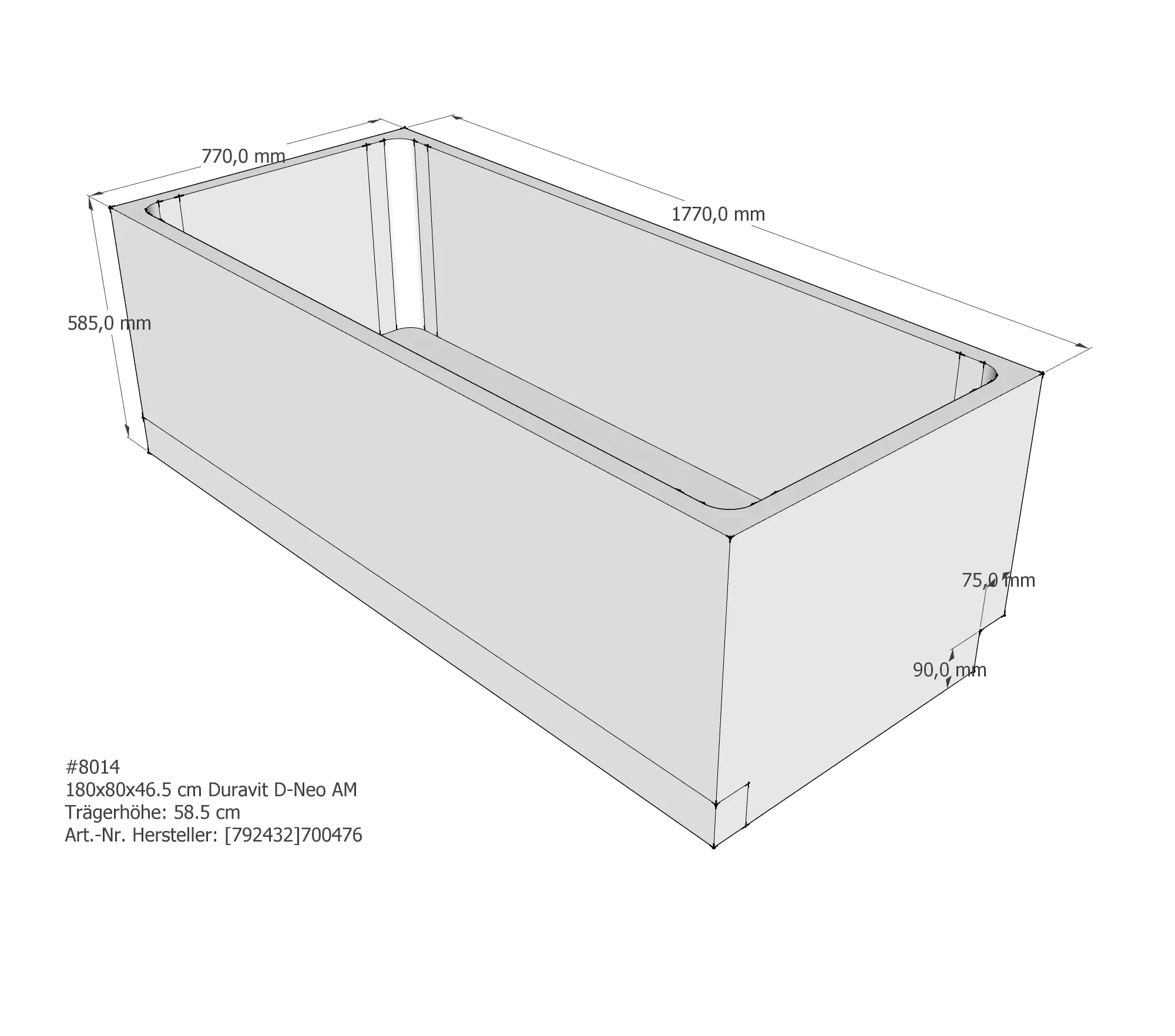 Badewannenträger für Duravit D-Neo 180 × 80 × 46,5 cm