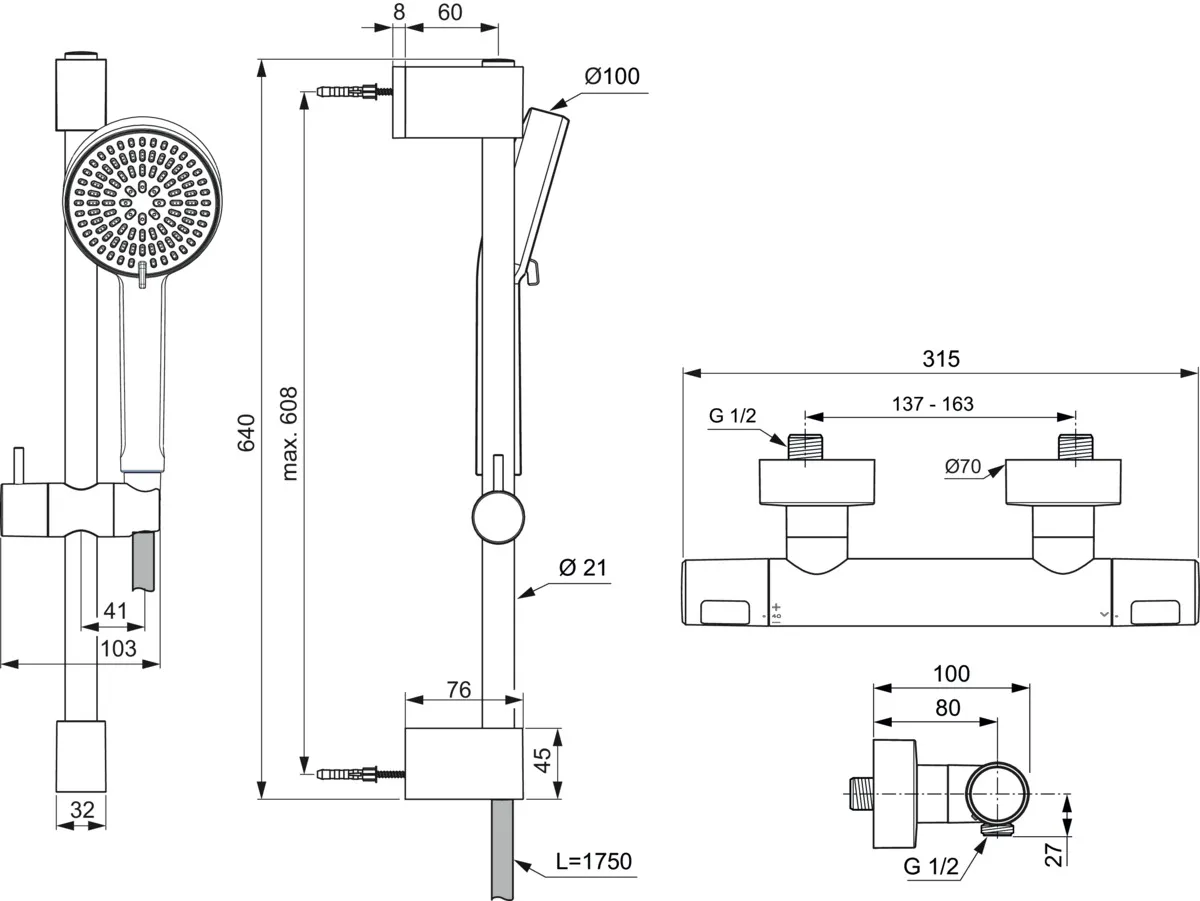 Gleitstangekombination „CerathermT25N“, Befestigung verdeckt in Silk Black Gleitstangekombination „CerathermT25N“, Befestigung verdeckt in Silk Black