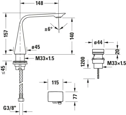 D.1 2-Loch Elektronikarmatur M mit Einbaunetzteil