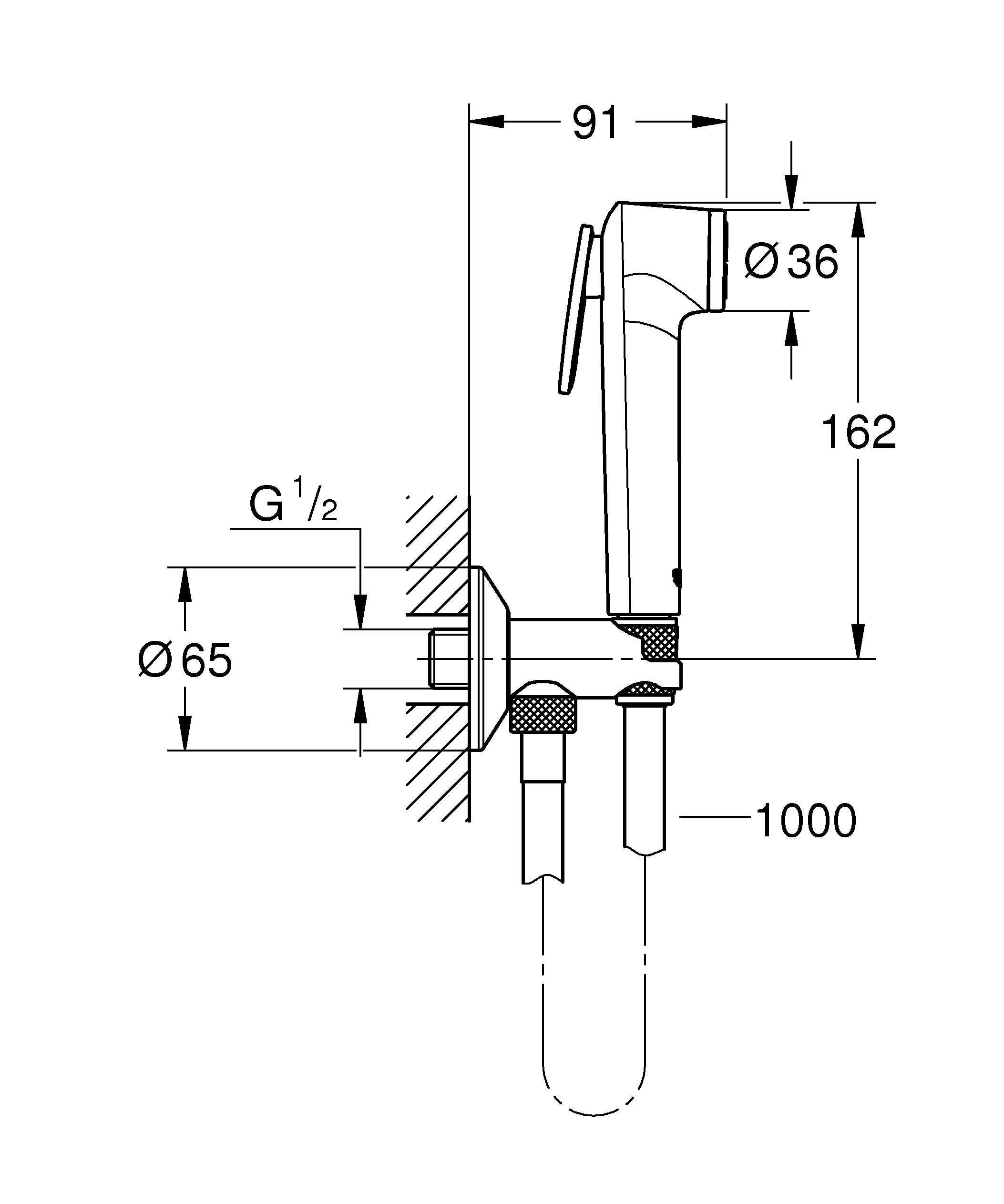 Wandhalterset Tempesta-F Trigger Spray 30 26358, mit selbstschließendem Absperrventil, 1 Strahlart, Handbrause mit Betätigungstaste, Brauseschlauch 1.500 mm, Absperrventil mit integriertem Brausehalter, chrom