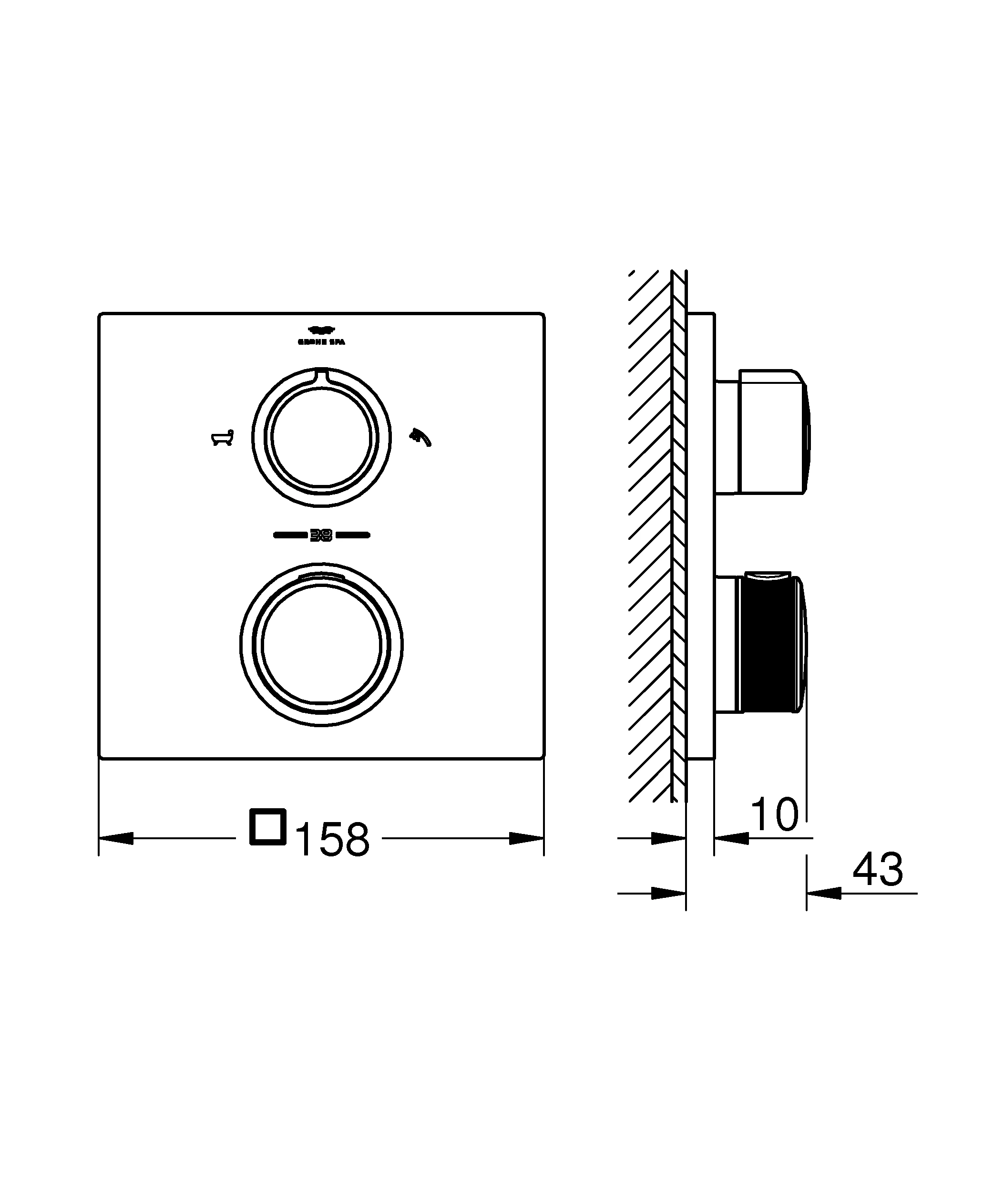 Thermostat-Brausebatterie Allure 19446_2, integrierte 2-Wege-Umstellung, Fertigmontageset für Rapido SmartBox, chrom