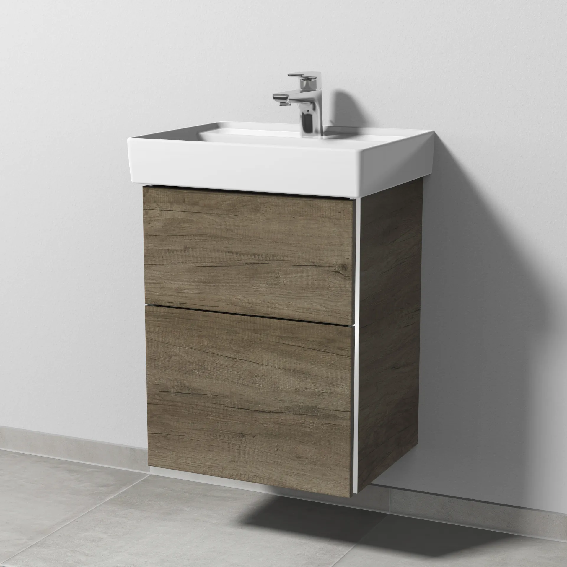 Sanipa Waschtischunterschrank „3way“ passend zu Keramik-Waschtische Collaro von Villeroy &Boch 450 × 588 × 377 mm in Eiche Nebraska