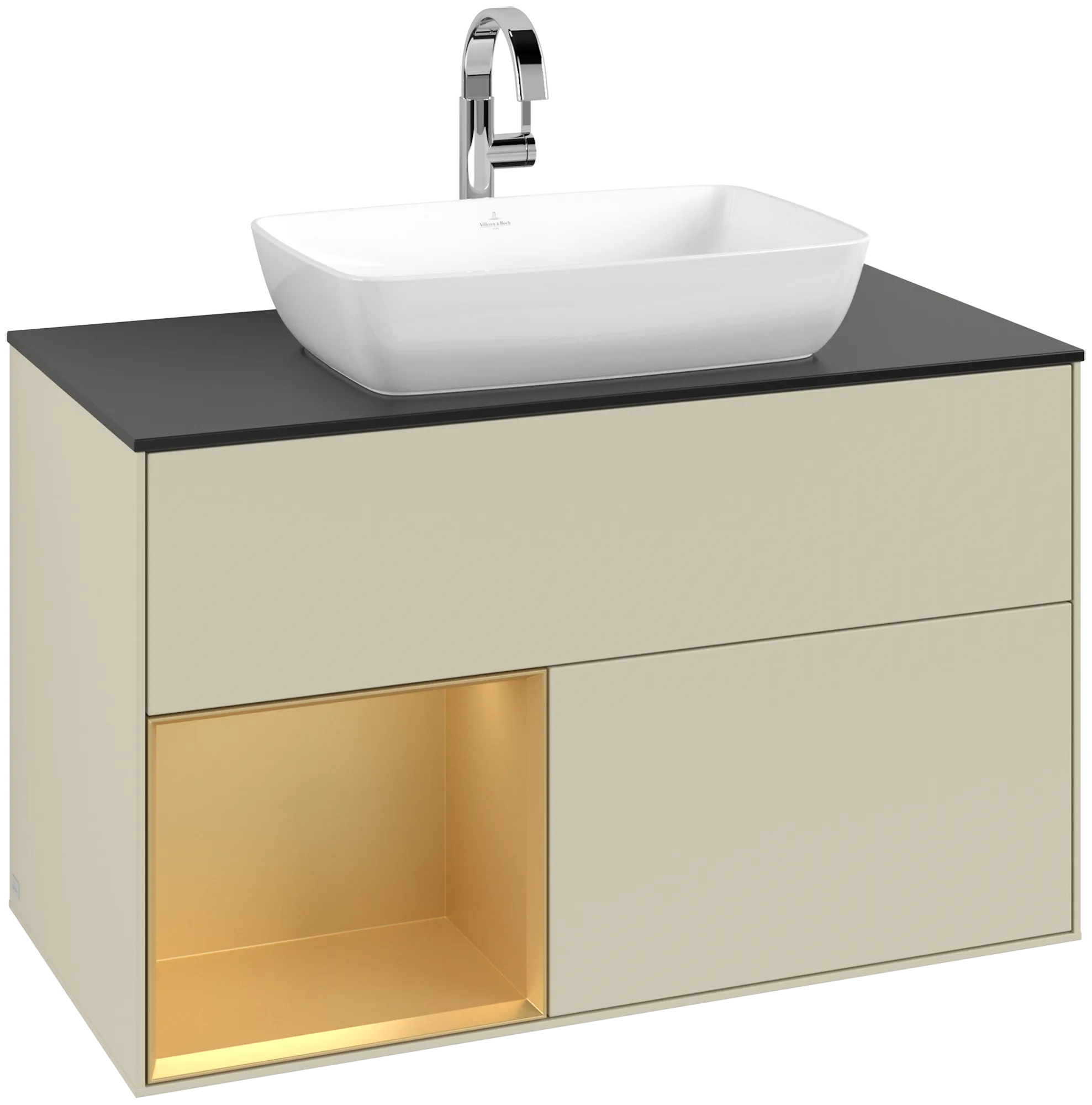 Villeroy & Boch Finion Waschbeckenunterschrank G77 1000x603x501mm Silk Grey Matt Lacquer / Gold Matt Lacquer / Glass Black Matt