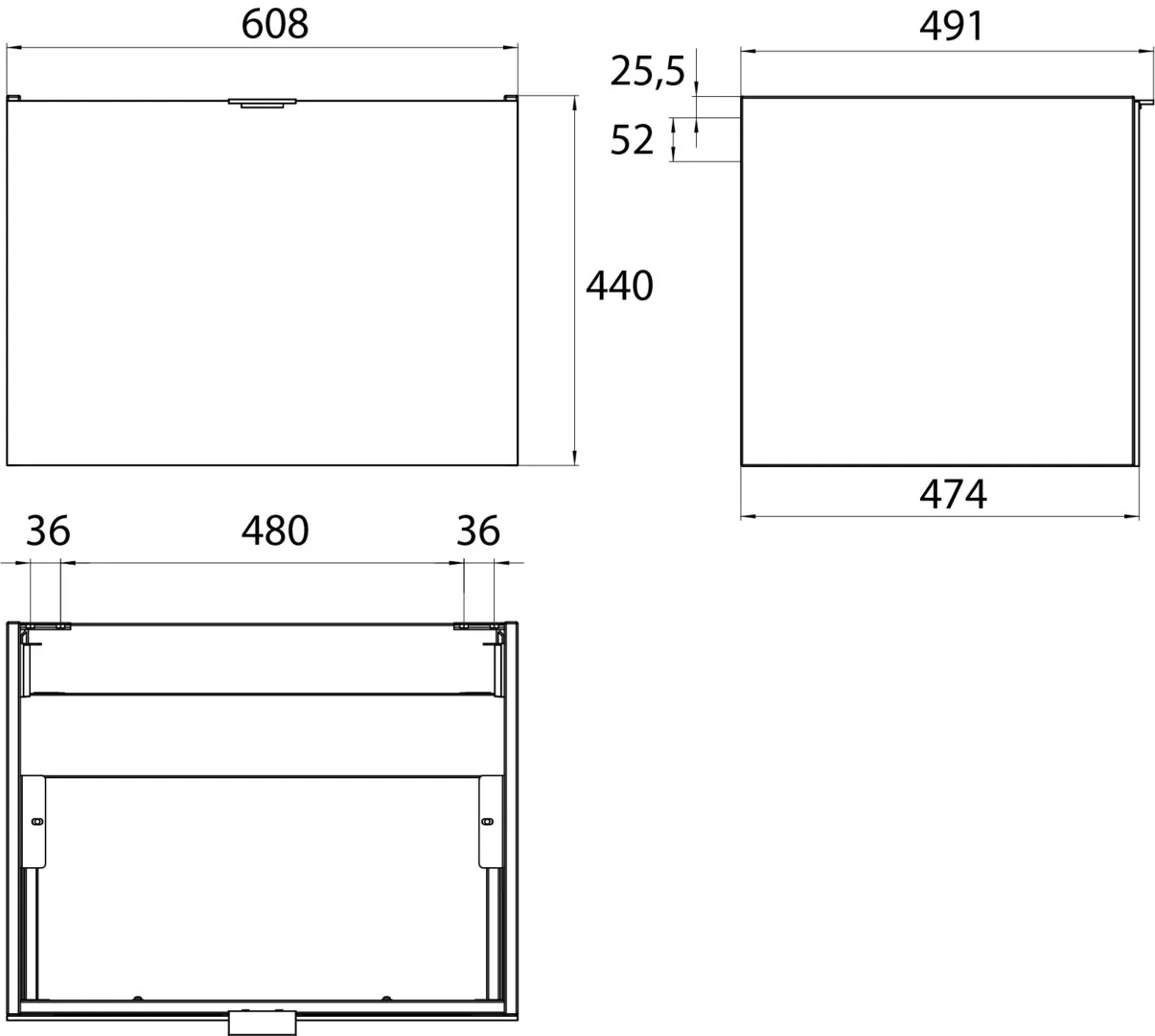 Waschtisch-Unterschrank evo 608x440x475 mm, schwarz Waschtisch-Unterschrank evo 608x440x475 mm, schwarz