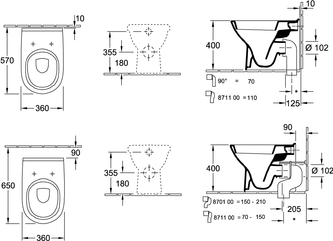Villeroy & Boch O.novo Tiefspül-WC 565710, bodenstehend, Oval, weiß